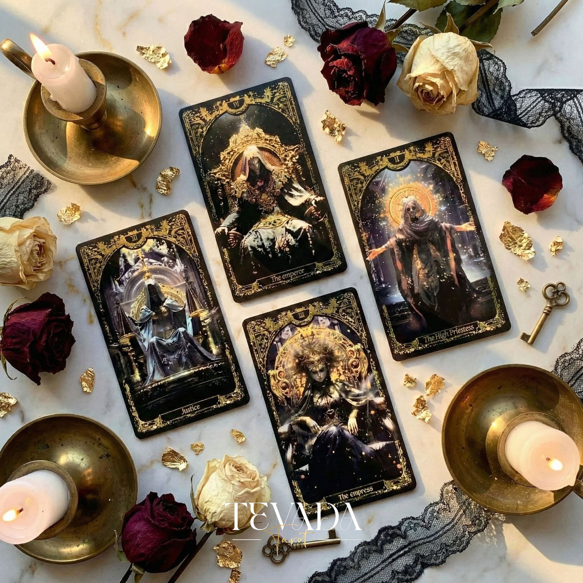 Abyss Tarot Deck 2026 Edition gothic luxury Indie Tarot Cards with gold foil edges for shadow work.