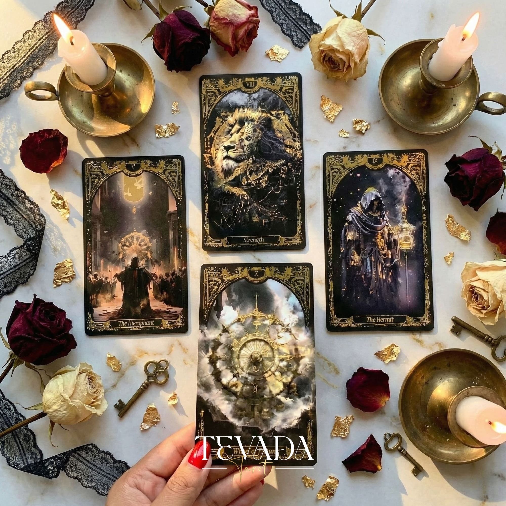 Abyss Tarot Deck 2026 Edition gothic luxury Indie Tarot Cards with gold foil edges for shadow work.