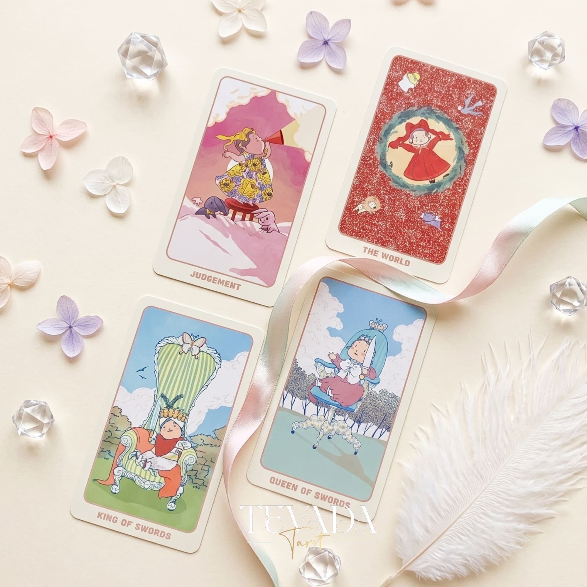 Ari Baby Tarot Deck whimsical pink cartoon indie tarot deck with foil pink edges for gentle inner child healing.