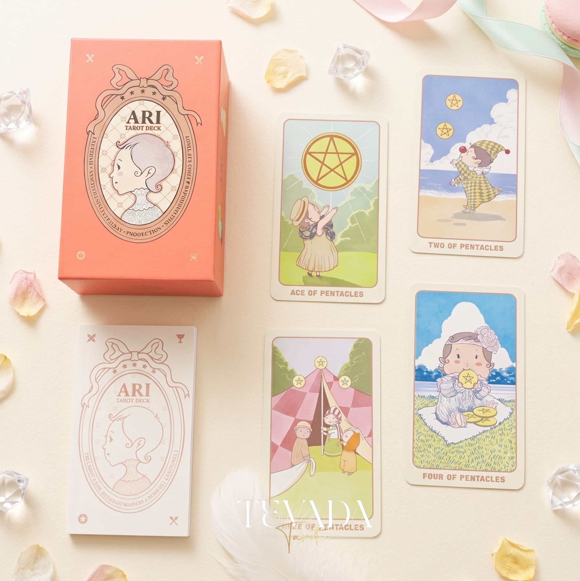 Ari Baby Tarot Deck whimsical pink cartoon indie tarot deck with foil pink edges for gentle inner child healing.