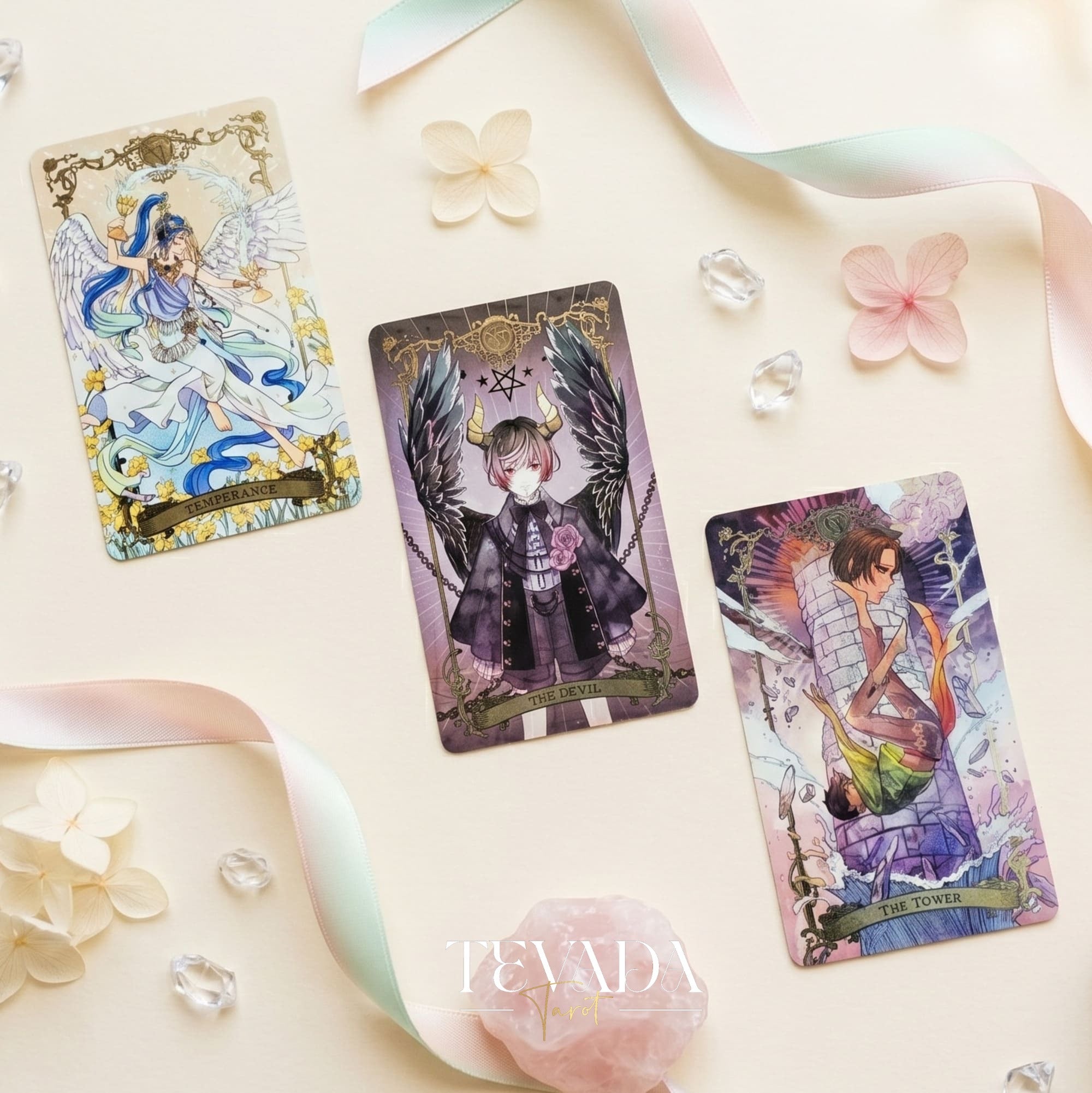 Avalon Revelation Tarot DELUXE Edition Japanese anime indie tarot deck for inner child healing.