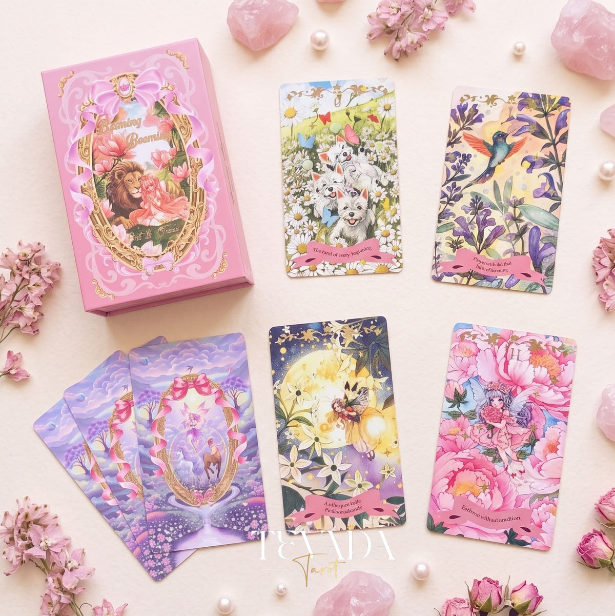 Beaming Booming Tarot & Oracle Deck featuring cute hand-drawn art for healing and intuitive guidance.