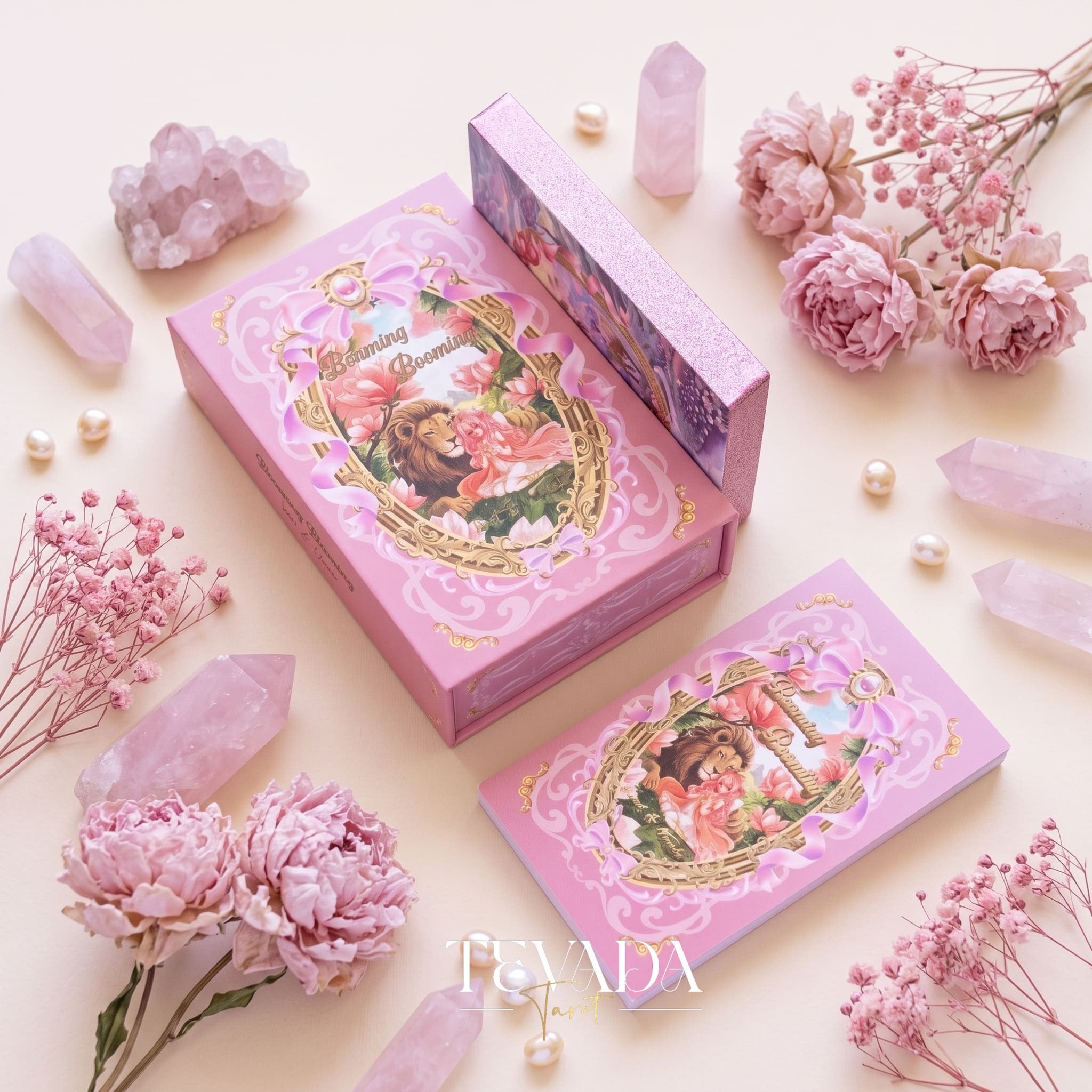 Beaming Booming Tarot & Oracle Deck featuring cute hand-drawn art for healing and intuitive guidance.