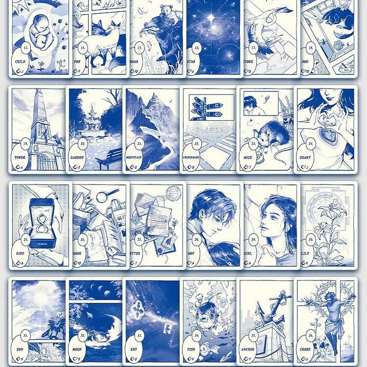 Blues Lenormand Deck Klein blue comic-style oracle deck for direct daily readings