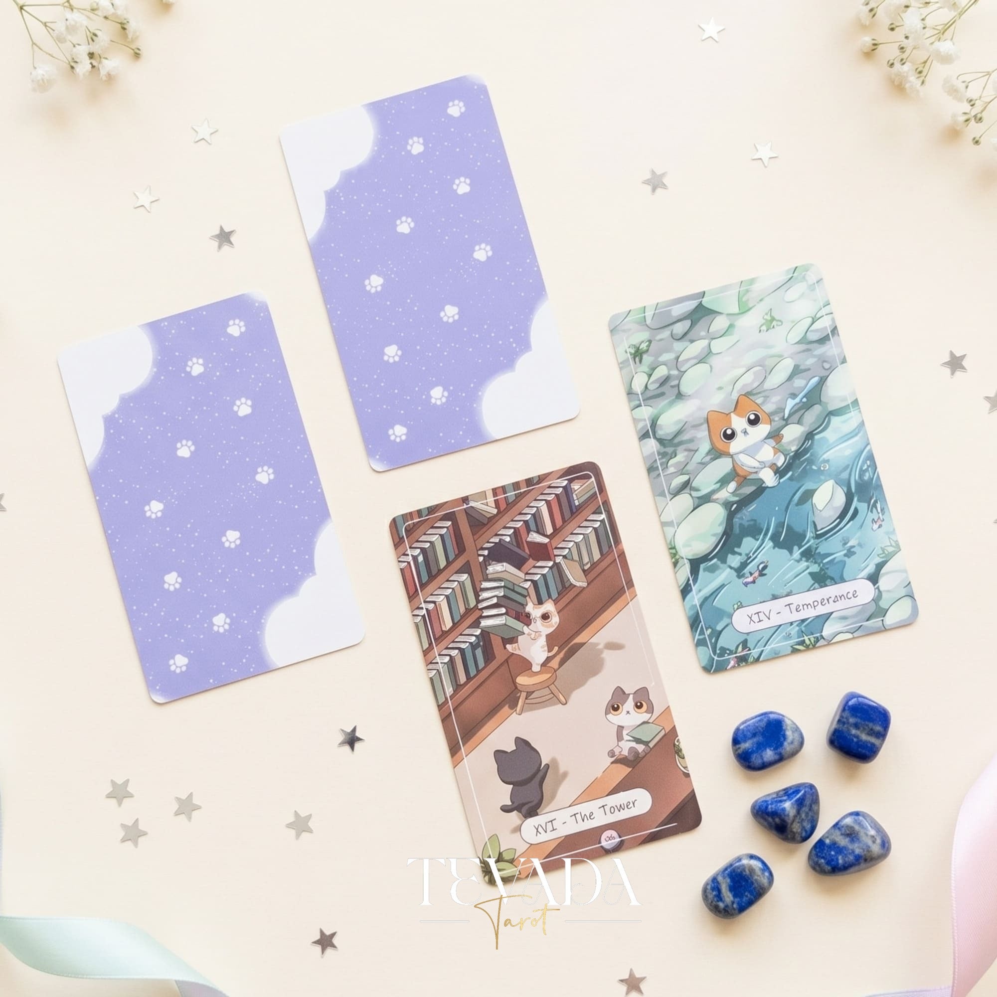 Catopia Tarot II featuring whimsical cat artwork on smooth cardstock for healing and playful divination.
