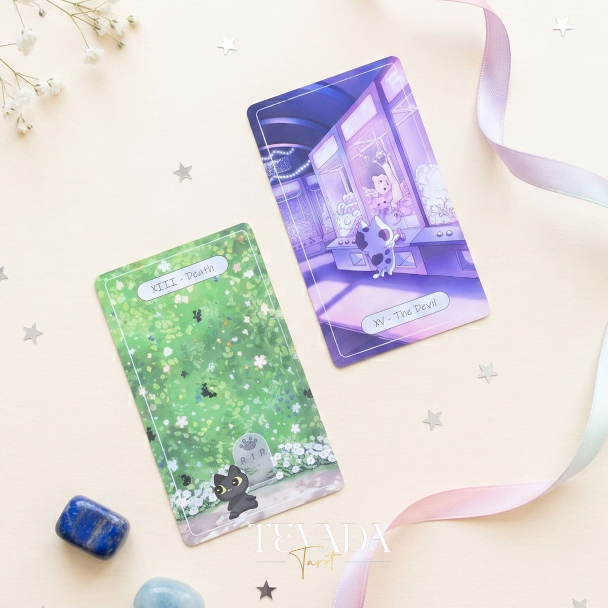 Catopia Tarot II featuring whimsical cat artwork on smooth cardstock for healing and playful divination.