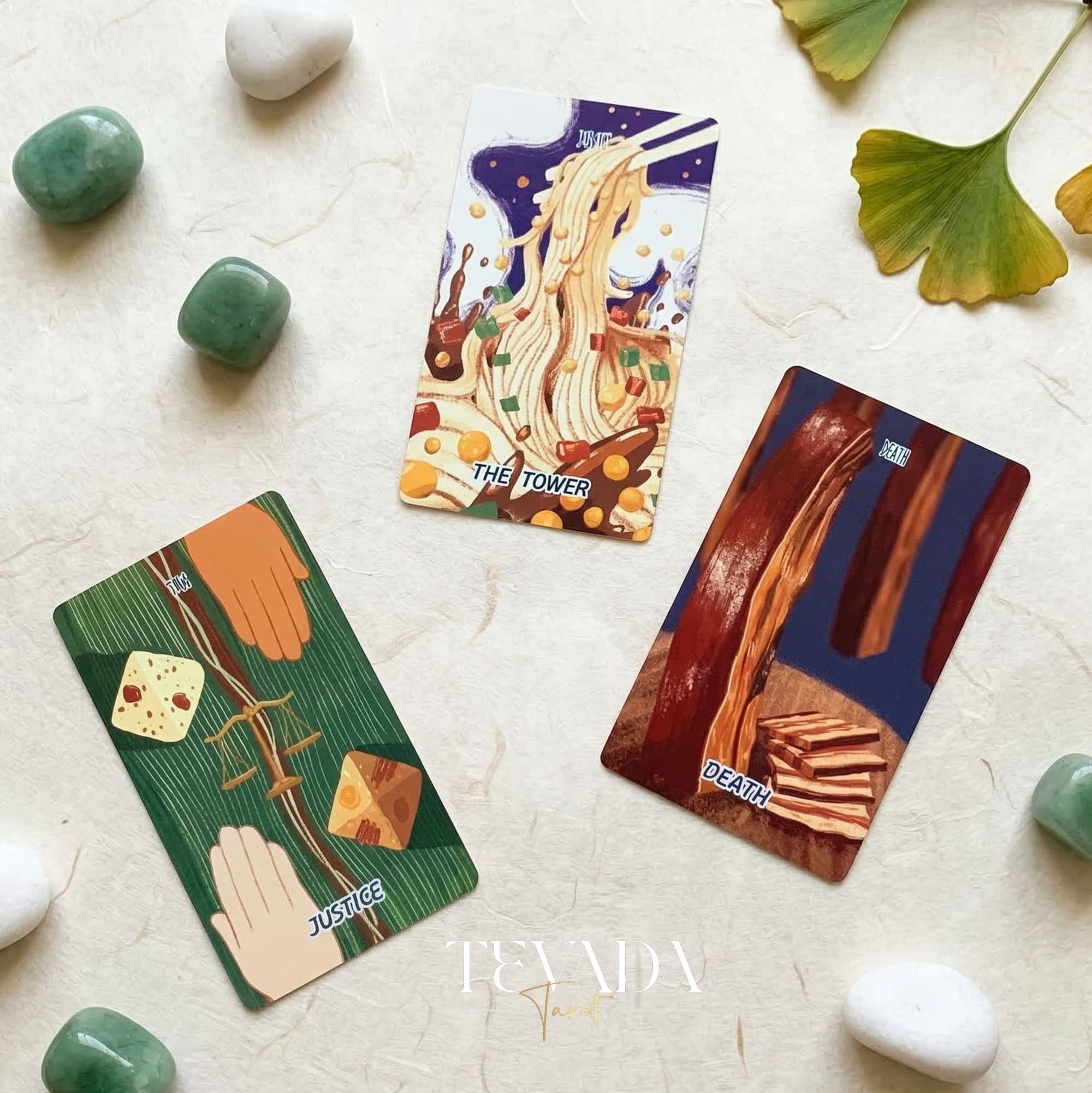 Chinese Cuisine Tarot whimsical food themed Indie Tarot cards for daily rituals and self reflection.