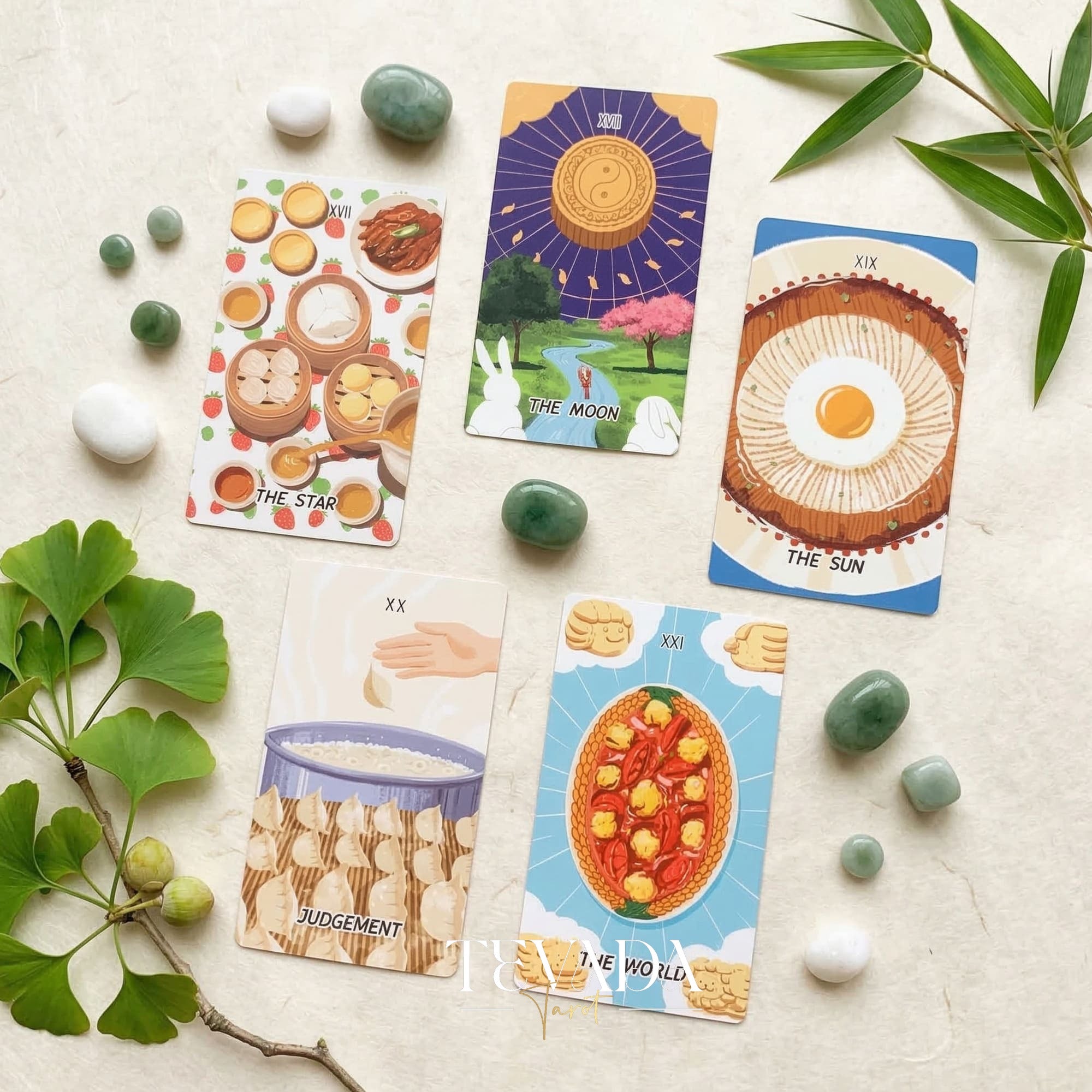 Chinese Cuisine Tarot whimsical food themed Indie Tarot cards for daily rituals and self reflection.