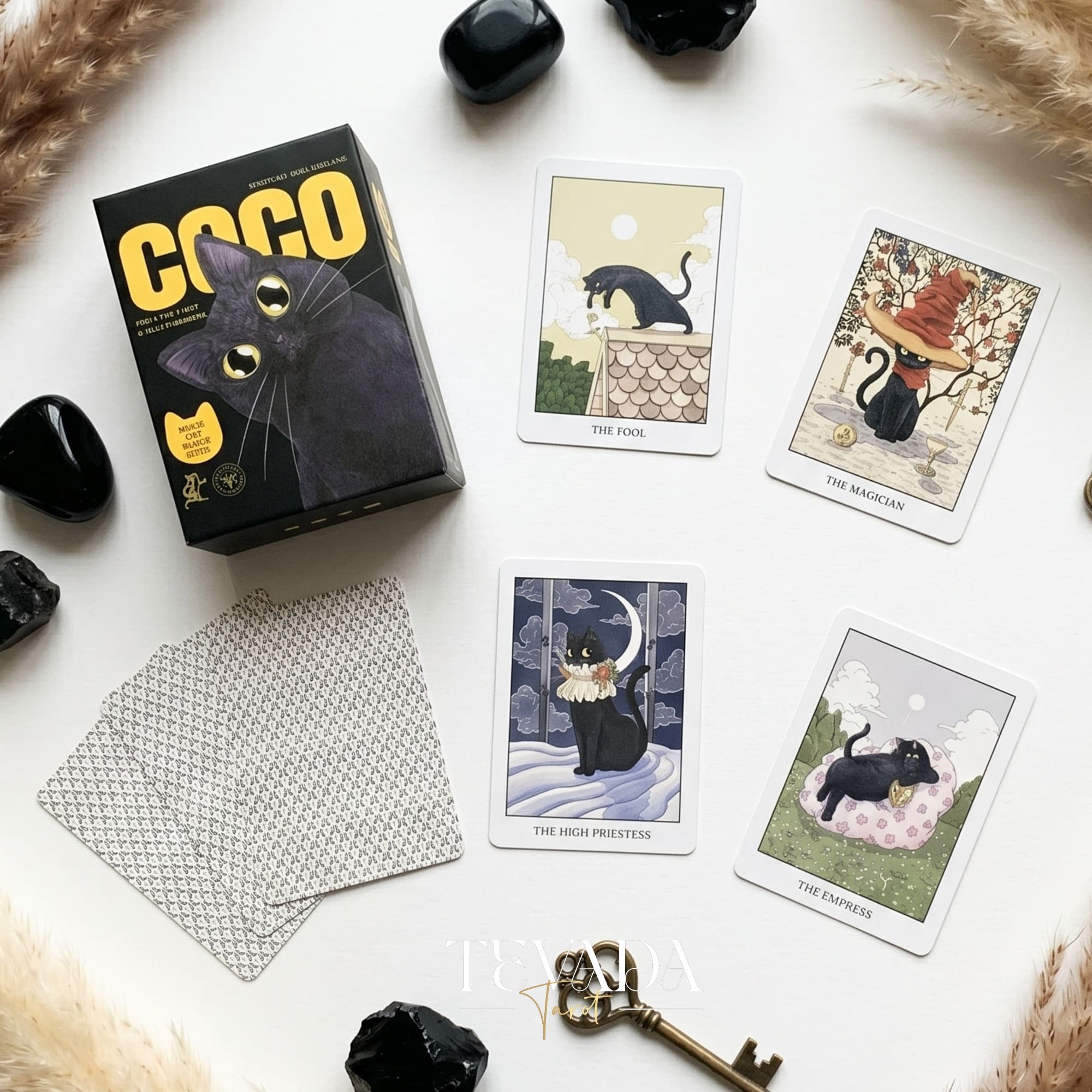 Coco Black Cat Tarot Pocket cute black cat tarot deck with gold gilded edges for playful daily readings.