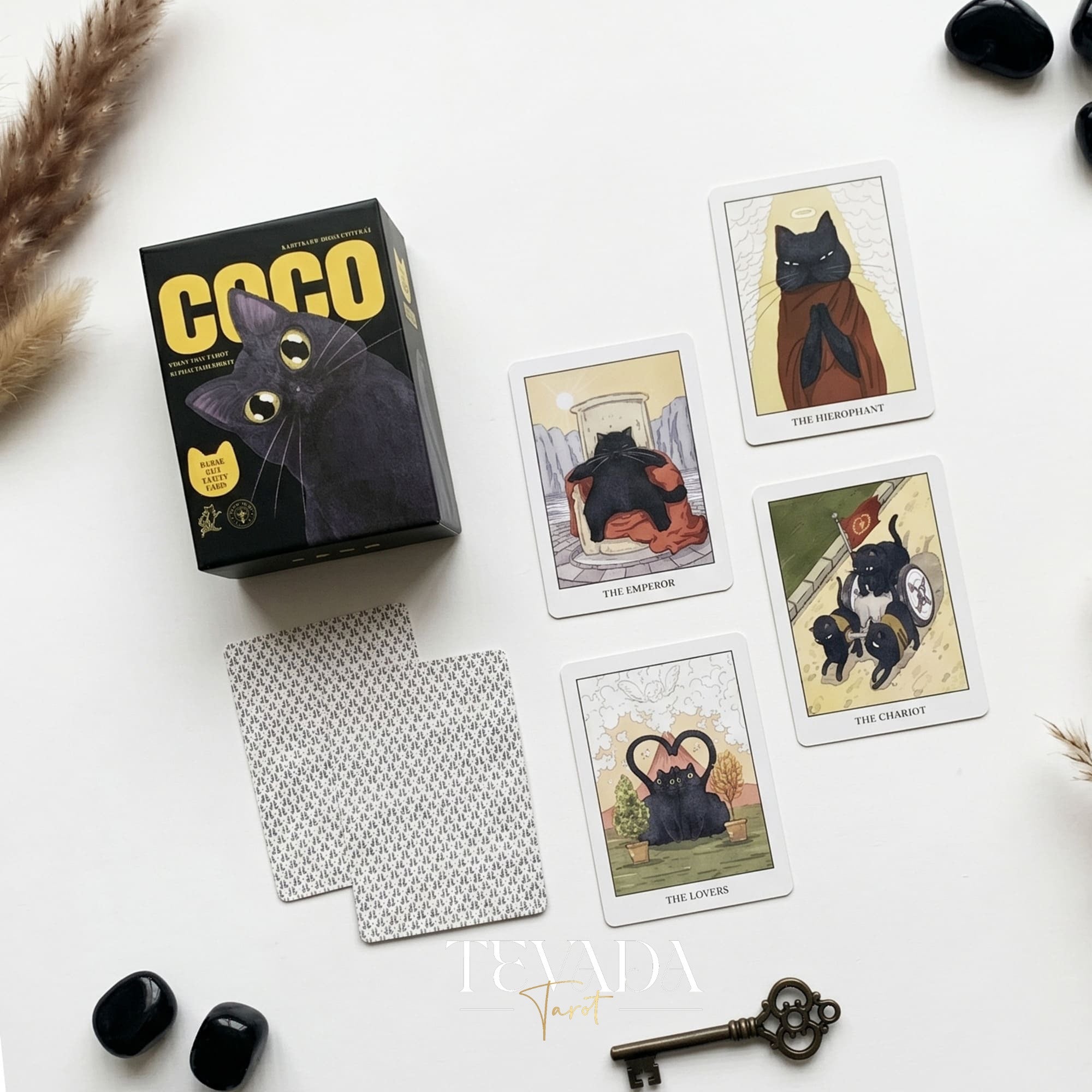 Coco Black Cat Tarot Pocket cute black cat tarot deck with gold gilded edges for playful daily readings.
