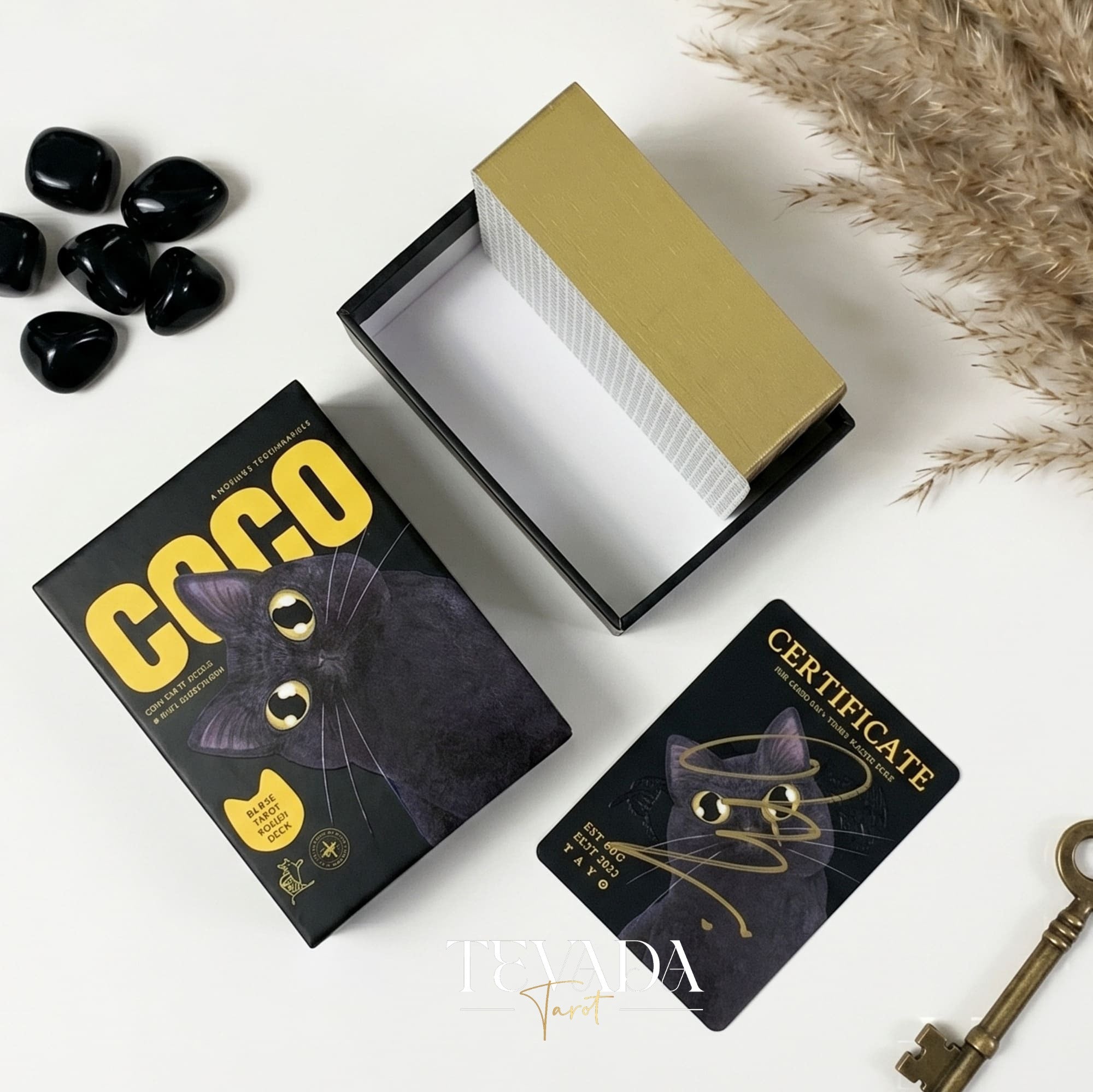 Coco Black Cat Tarot Pocket cute black cat tarot deck with gold gilded edges for playful daily readings.