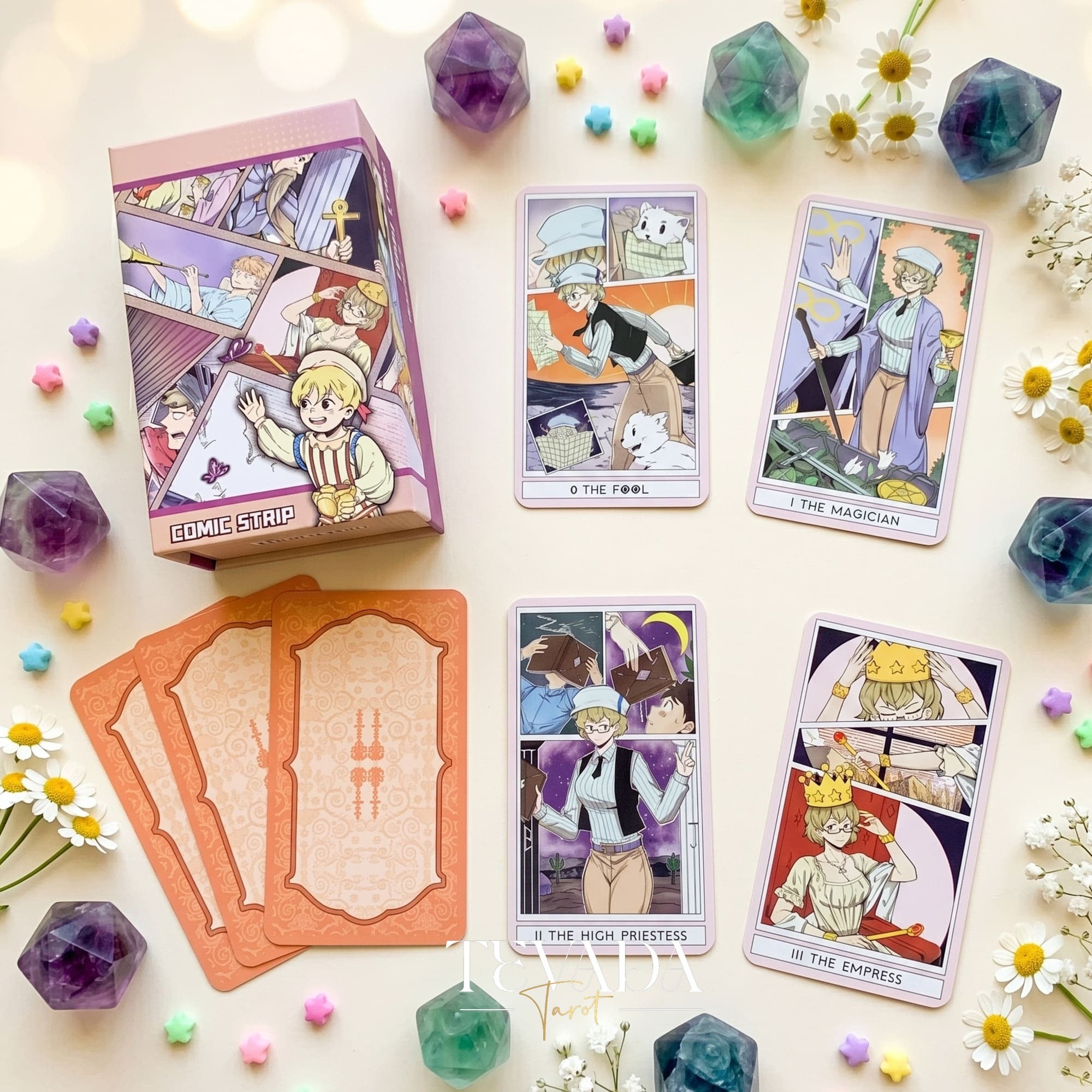 Comic Strip Tarot COLOR Edition whimsical manga style indie tarot deck for inner child healing and gentle reflection.