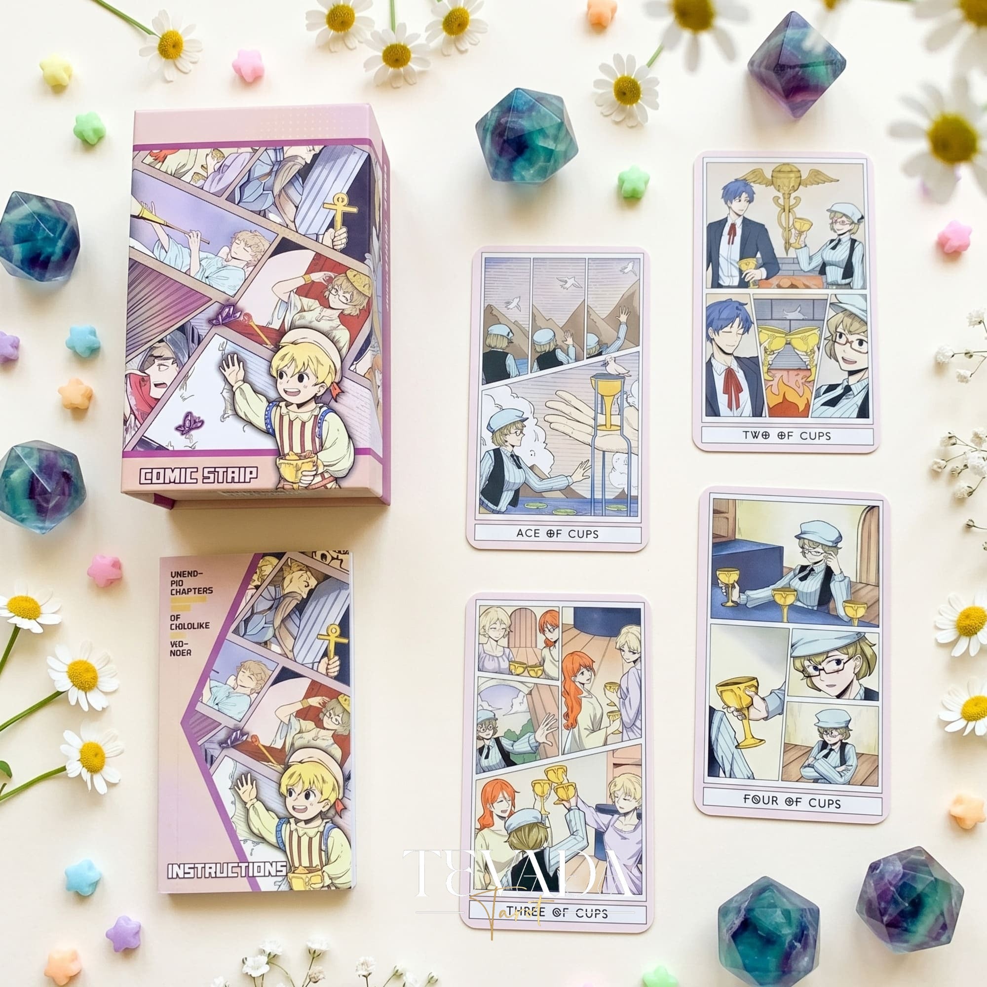 Comic Strip Tarot COLOR Edition whimsical manga style indie tarot deck for inner child healing and gentle reflection.