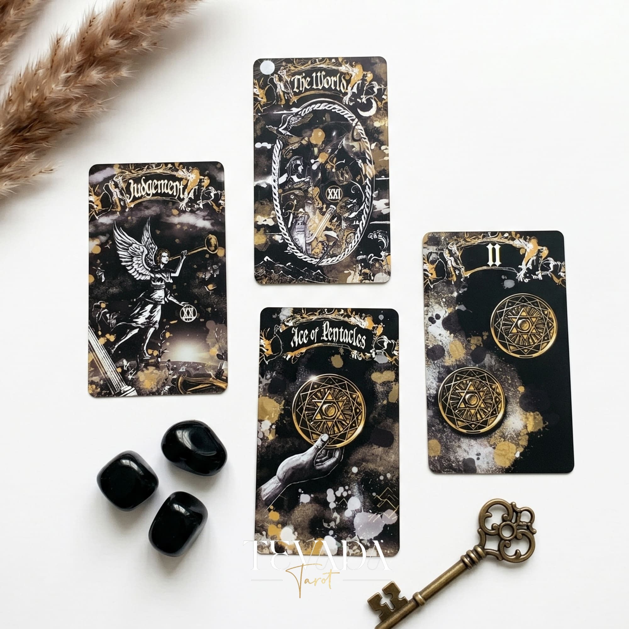 Dark Ray Tarot DELUXE dark gothic indie tarot deck with ink splash art for shadow work and subconscious self-reflection.