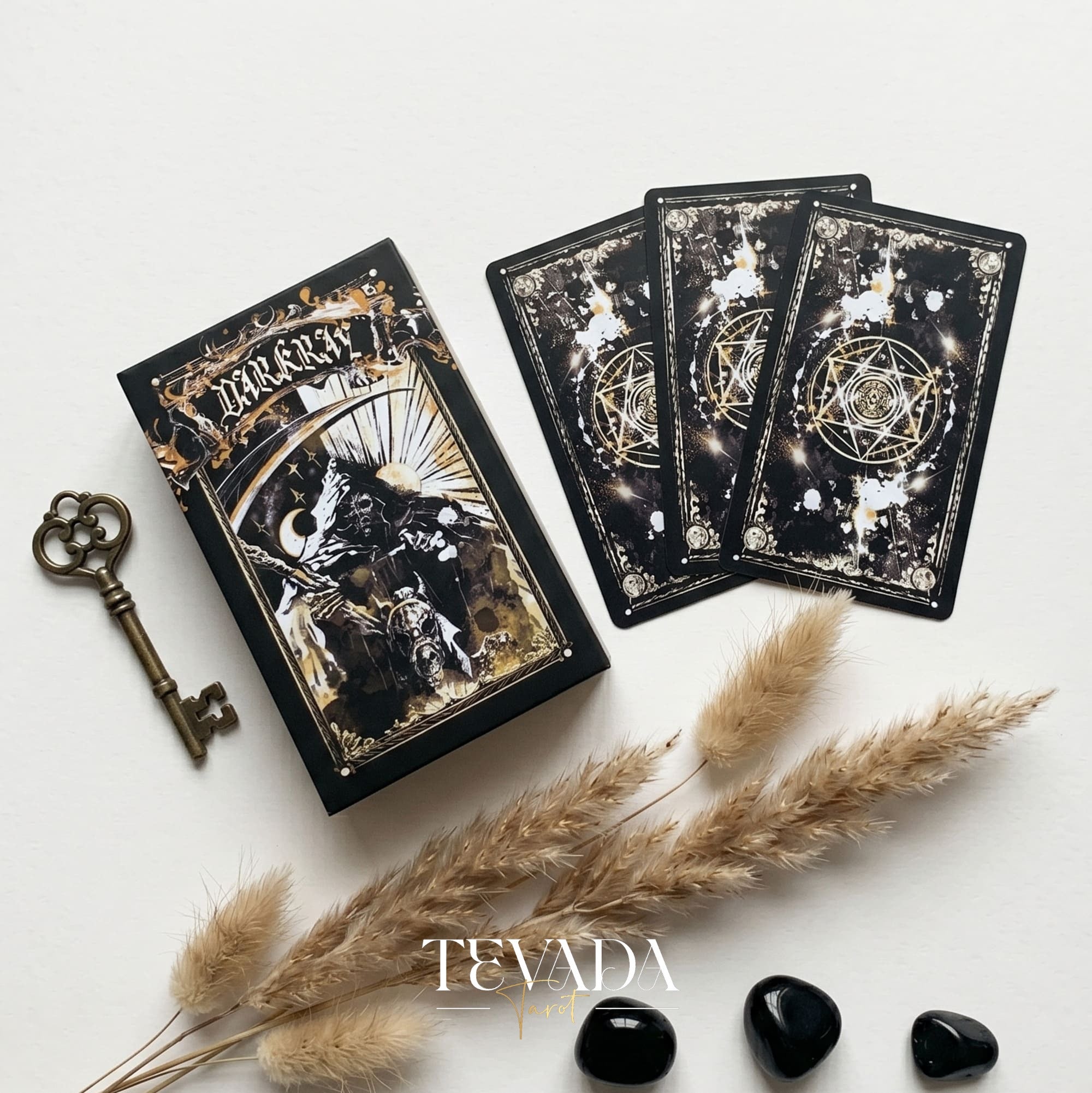 Dark Ray Tarot DELUXE dark gothic indie tarot deck with ink splash art for shadow work and subconscious self-reflection.