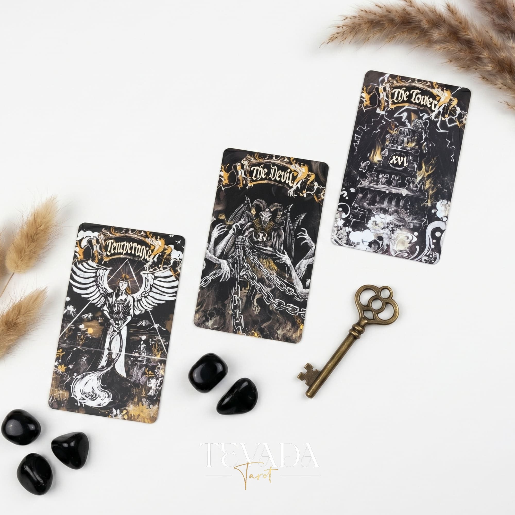Dark Ray Tarot DELUXE dark gothic indie tarot deck with ink splash art for shadow work and subconscious self-reflection.