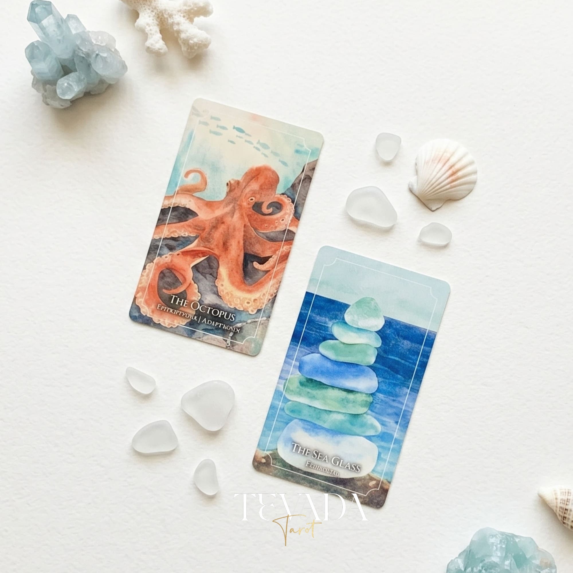 The Dreaming Waves Oracle watercolor ocean art Indie Oracle Deck for healing and meditation.