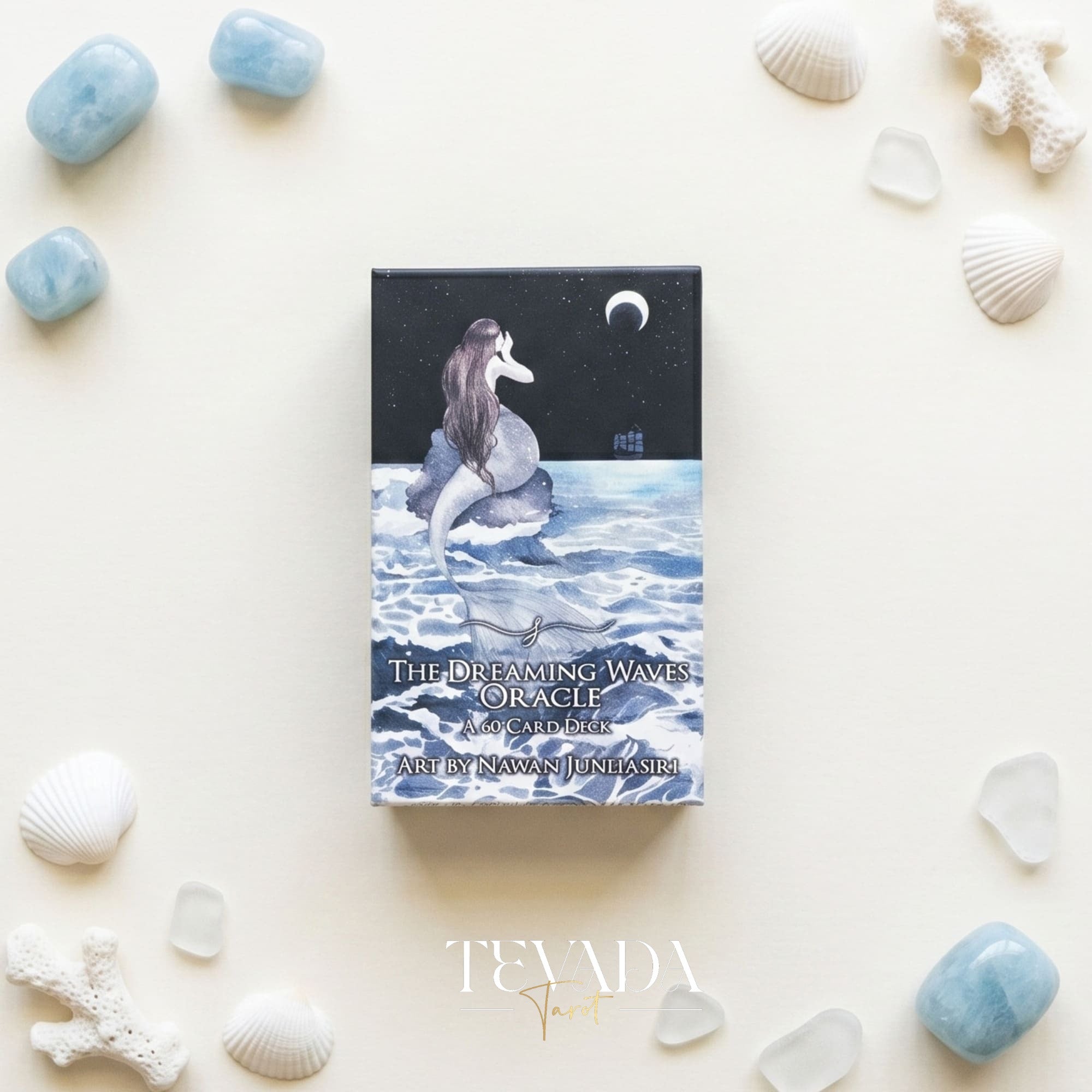 The Dreaming Waves Oracle watercolor ocean art Indie Oracle Deck for healing and meditation.