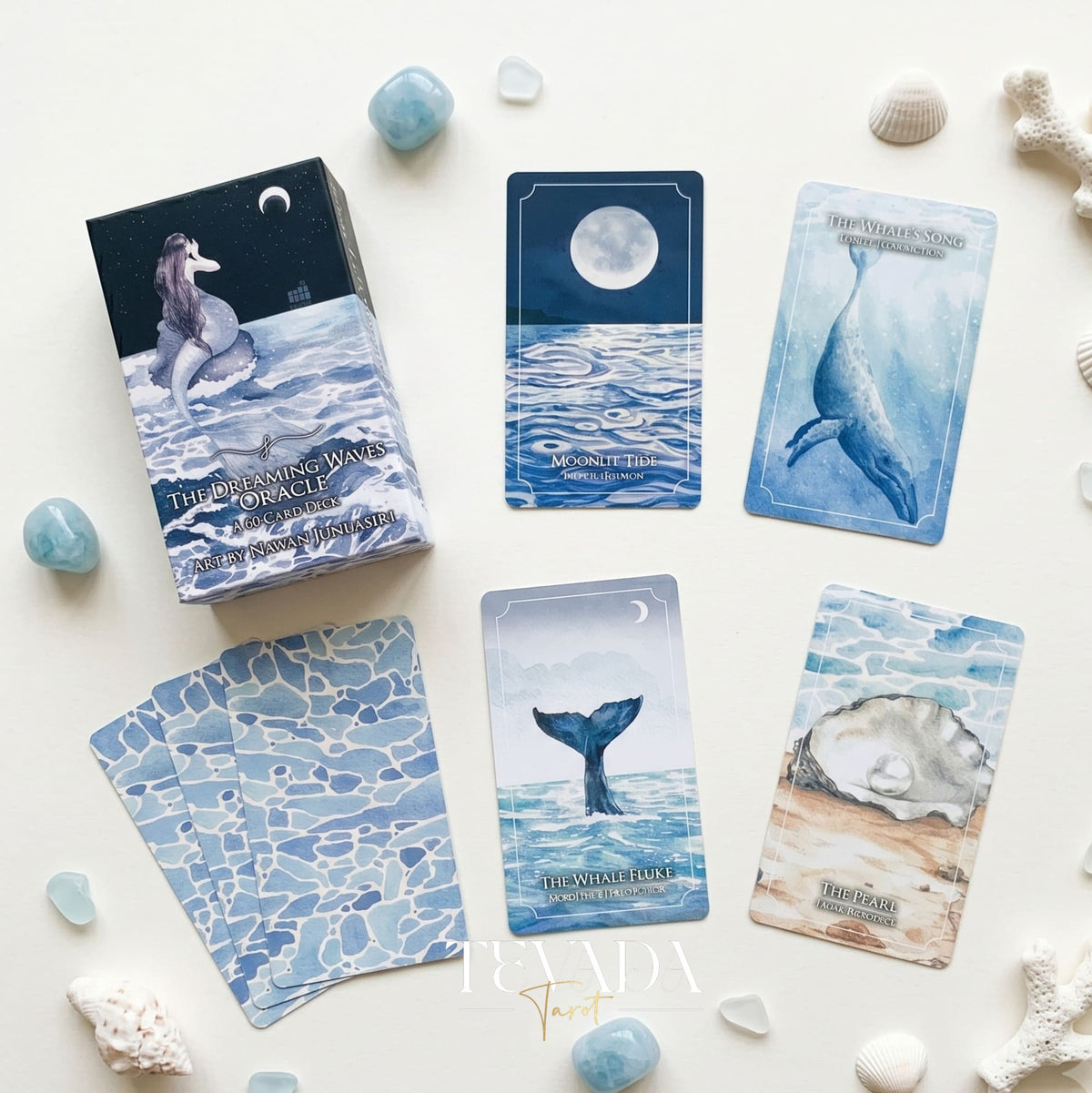 The Dreaming Waves Oracle watercolor ocean art Indie Oracle Deck for healing and meditation.