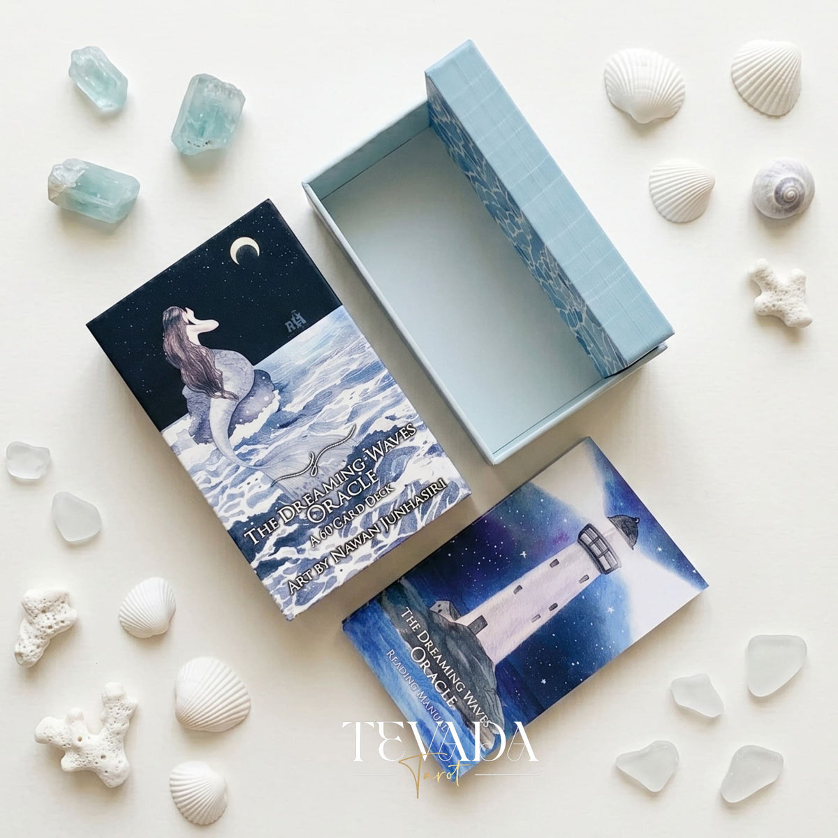 The Dreaming Waves Oracle watercolor ocean art Indie Oracle Deck for healing and meditation.