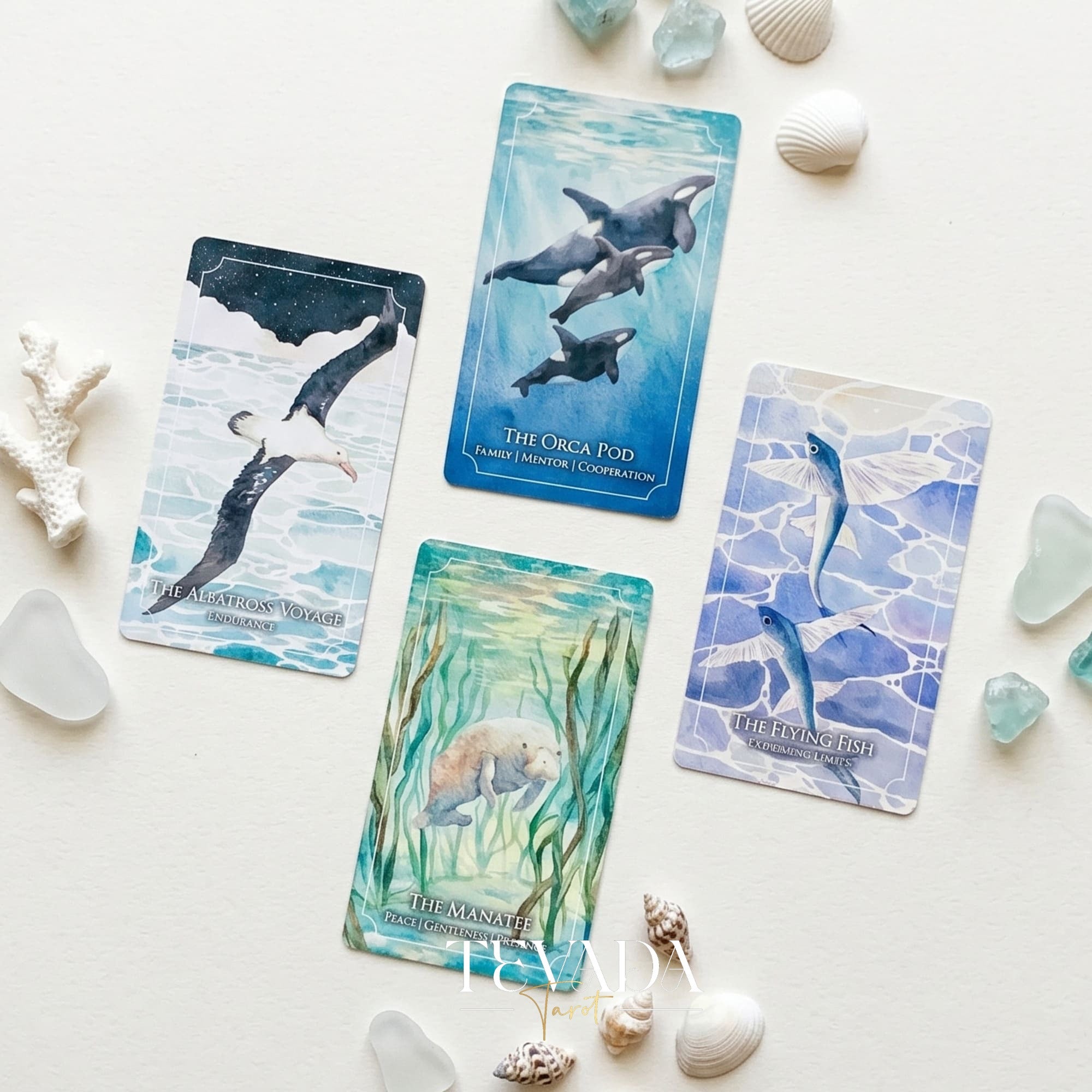 The Dreaming Waves Oracle watercolor ocean art Indie Oracle Deck for healing and meditation.