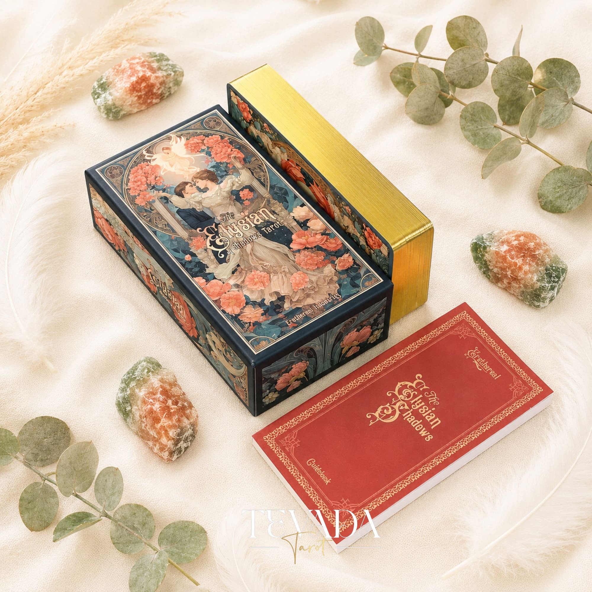 Elysian Shadows ビクトリア朝のアールヌーボー様式の金箔タロットデッキ、記念品ボックスに入っており、シャドウワークや直感的なリーディングに最適です。