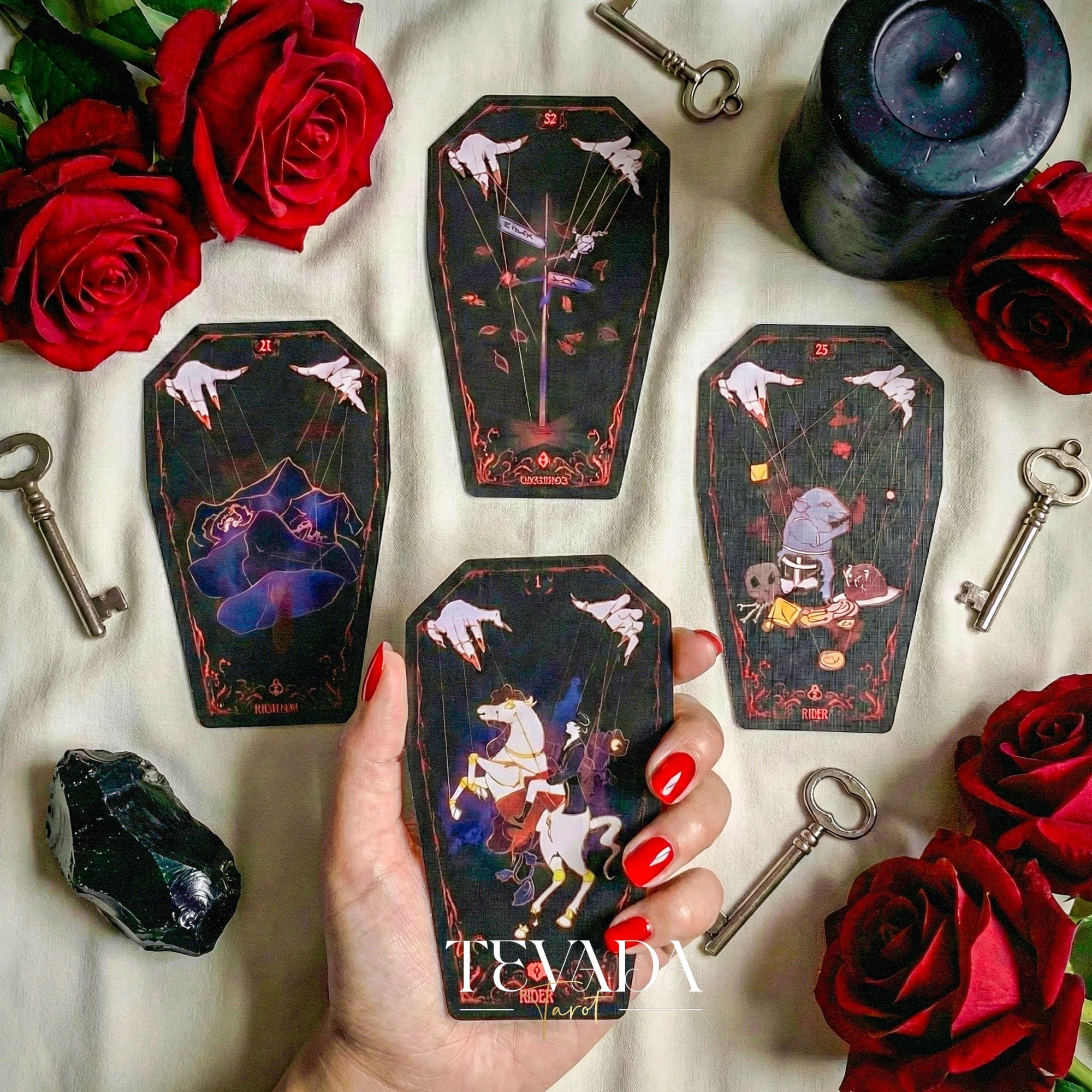 Fate Strings Lenormand Deck featuring gothic marionette art for intuitive divination and destiny work.