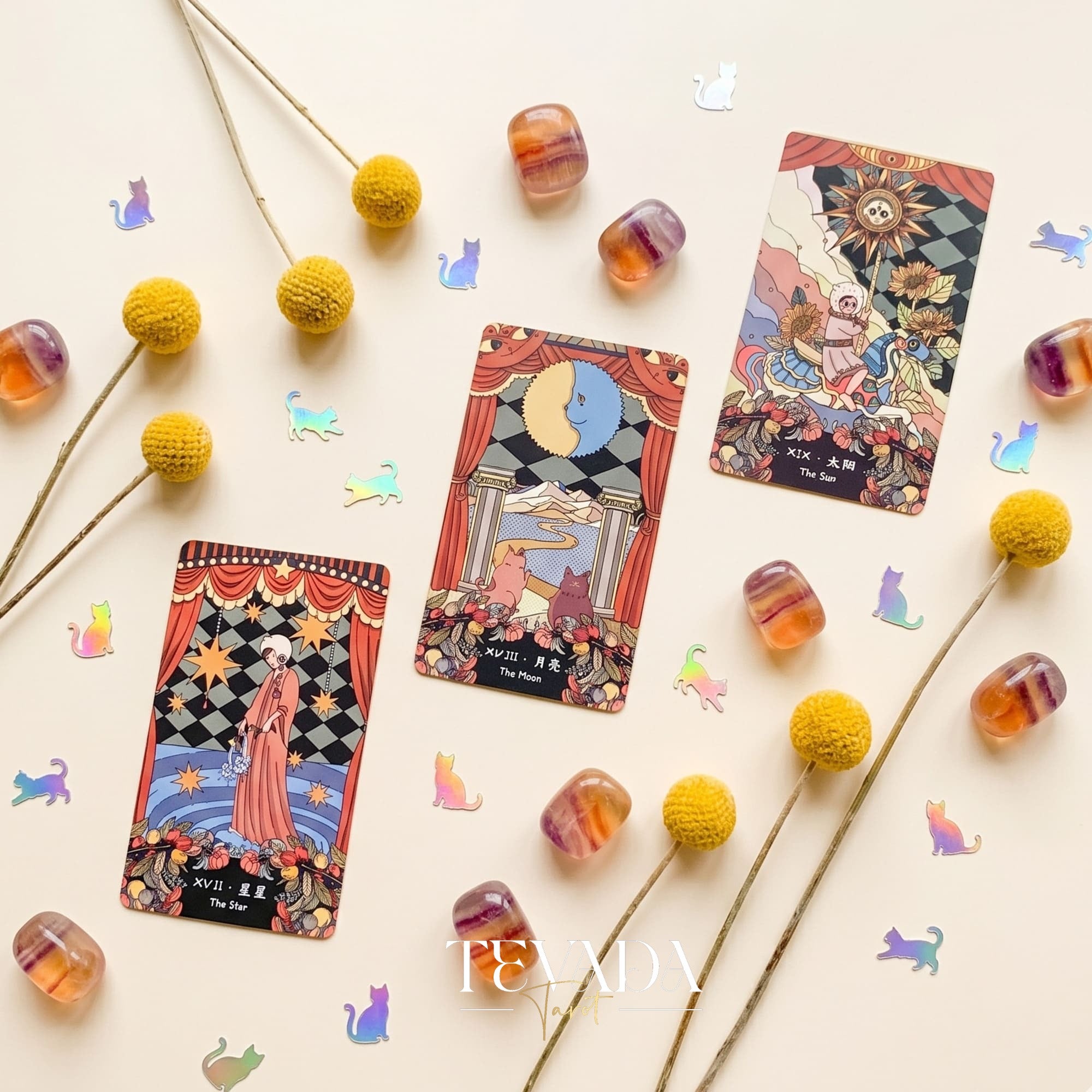 Felinaeon Tarot whimsical cat-woman vintage indie deck for inner child healing and daily tarot reading