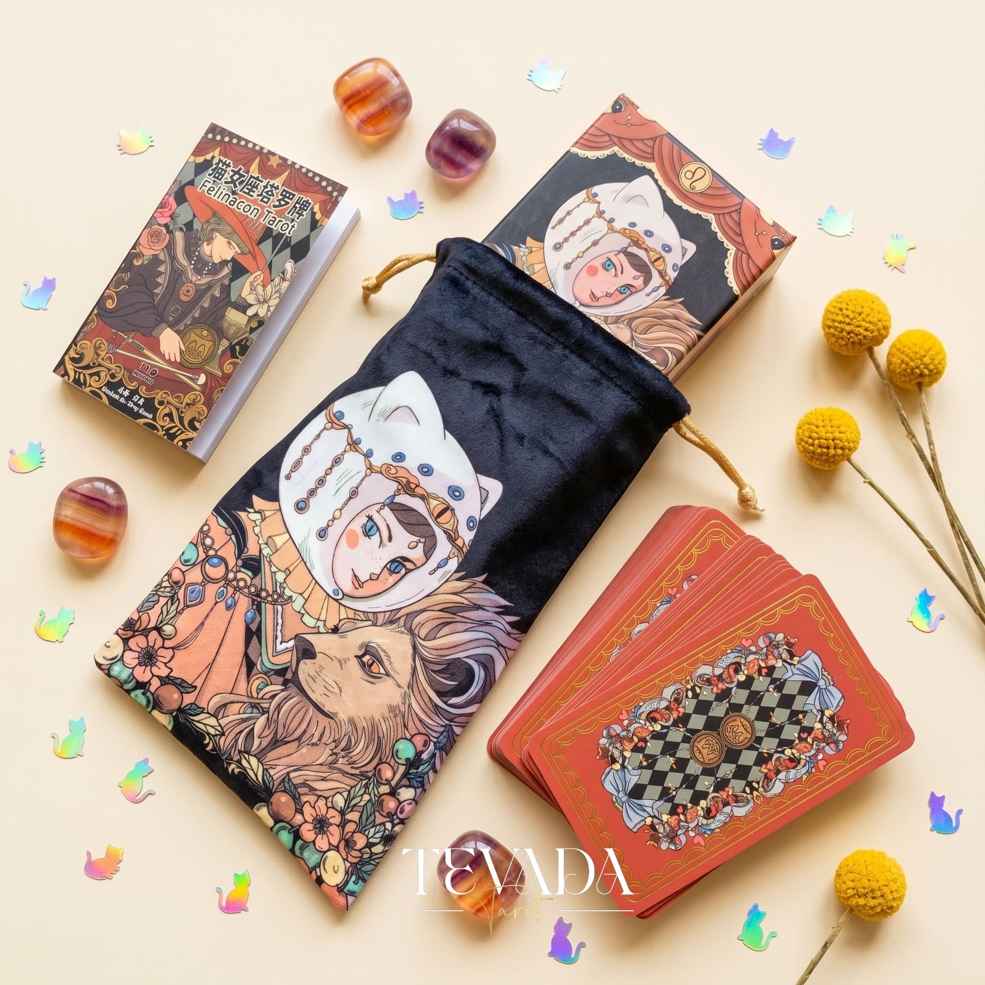Felinaeon Tarot whimsical cat-woman vintage indie deck for inner child healing and daily tarot reading