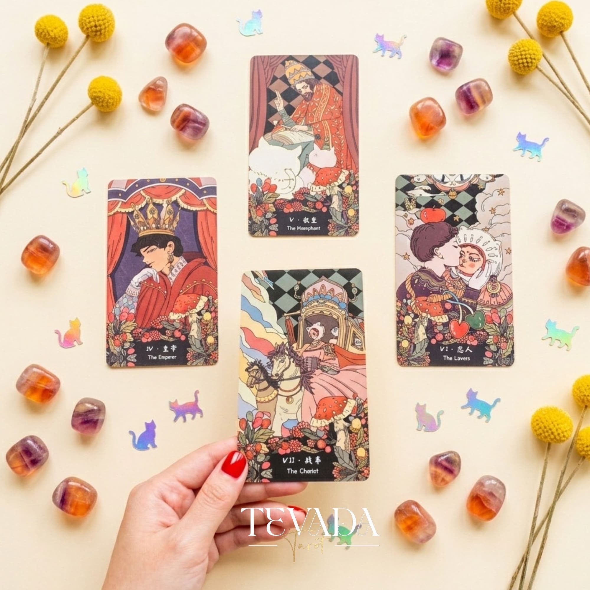 Felinaeon Tarot whimsical cat-woman vintage indie deck for inner child healing and daily tarot reading