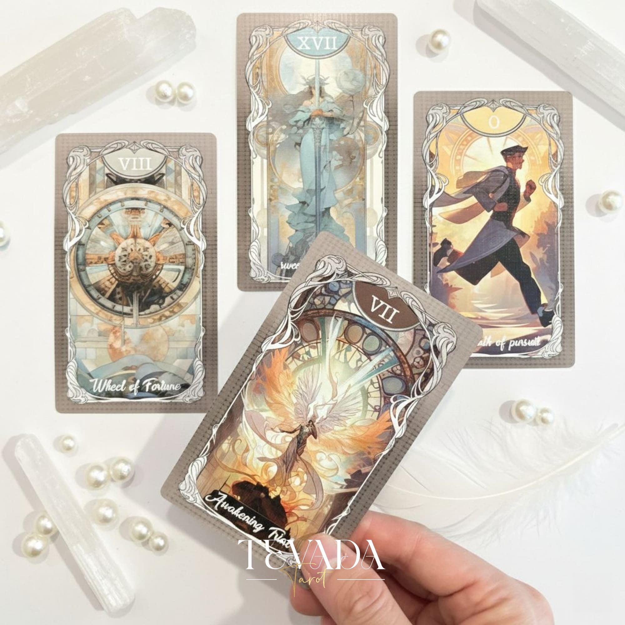 Four Seasons Garden Tarot Art Nouveau style Indie Tarot Deck for intuitive healing and nature connection.