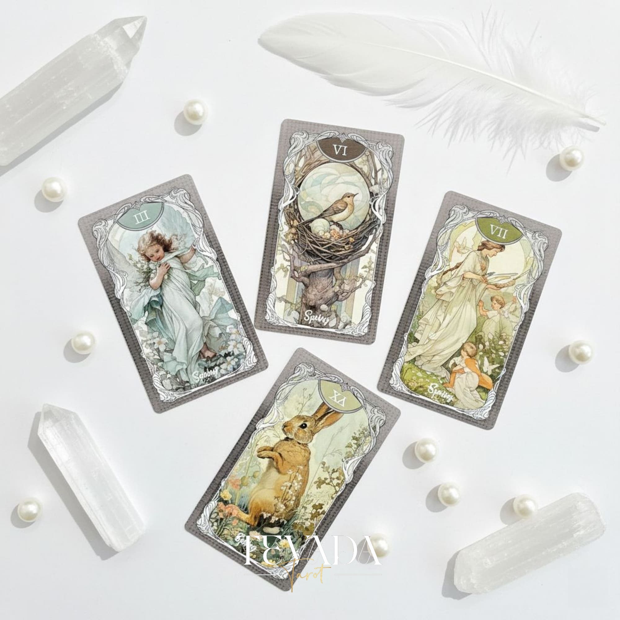 Four Seasons Garden Tarot Art Nouveau style Indie Tarot Deck for intuitive healing and nature connection.