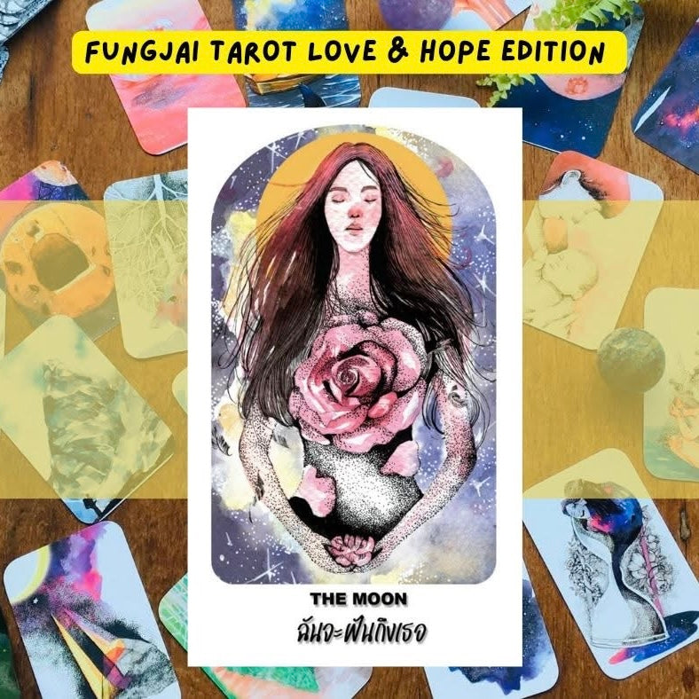 Fungjai Tarot Love & Hope Edt featuring vintage cartoon art for emotional healing and self-care.