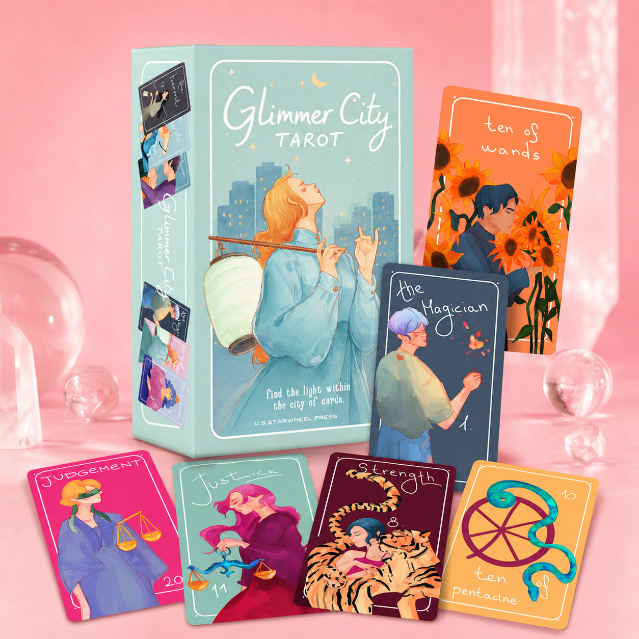 Glimmer City Tarot Deck soft pink hand-painted tarot cards for daily reflection