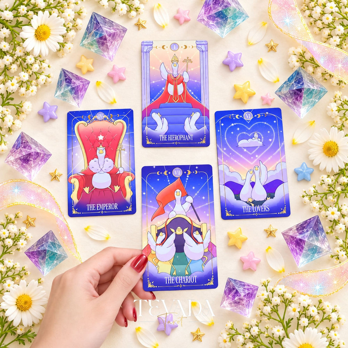 Goose Tarot NEBULA II playful goose cards with gold details for joyful daily readings