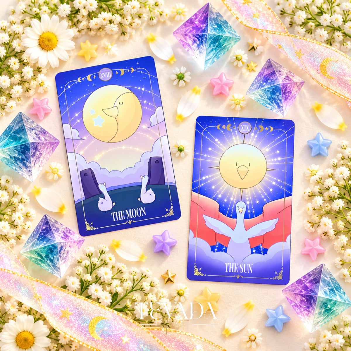 Goose Tarot NEBULA II playful goose cards with gold details for joyful daily readings