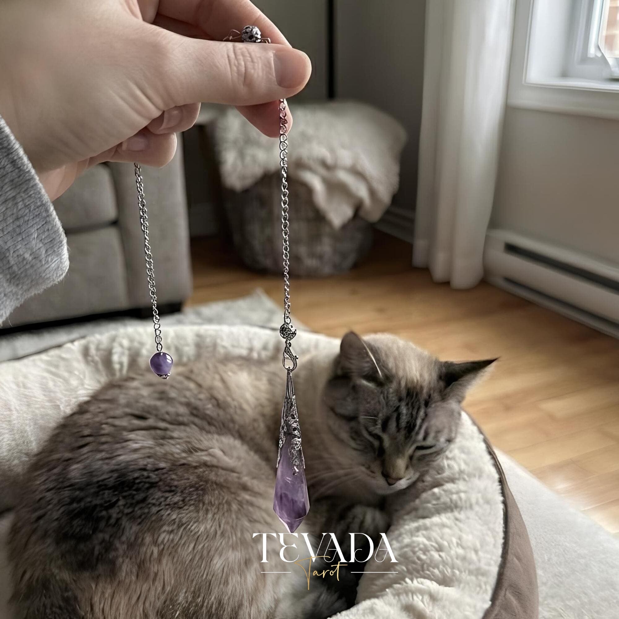 Healing Amethyst Pendulum Necklace in natural violet stone for anxiety relief and dowsing rituals.