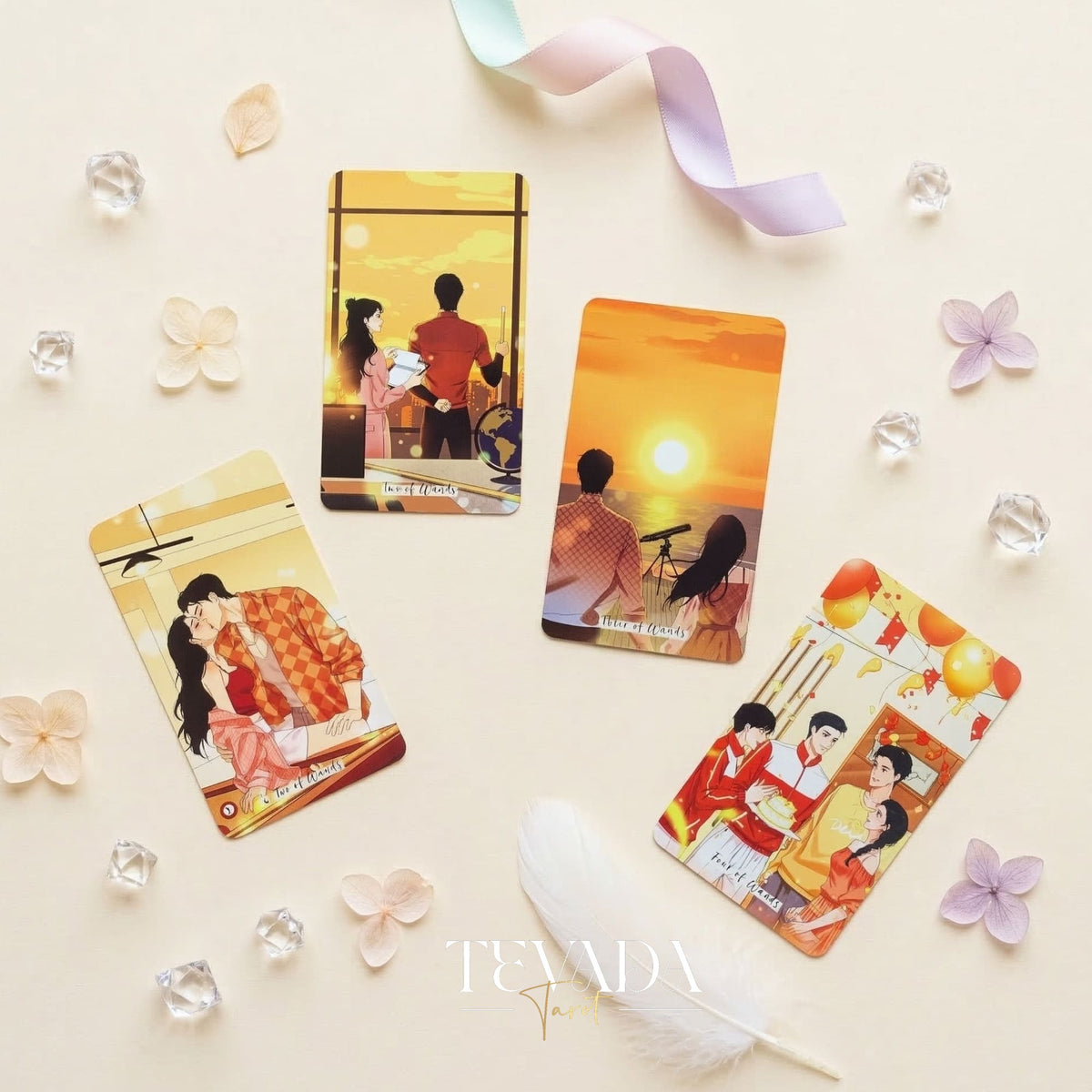 Heart City Monsoon Tarot PINK Edt vintage estilo Manhwa Indie Tarot Deck con bordes holográficos rosas para lecturas de amor.