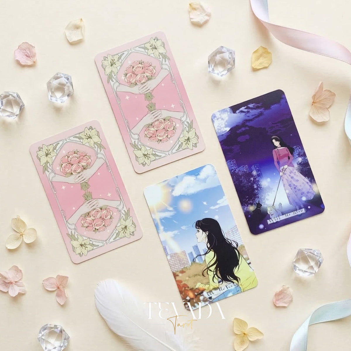 Heart City Monsoon Tarot PINK Edt vintage estilo Manhwa Indie Tarot Deck con bordes holográficos rosas para lecturas de amor.