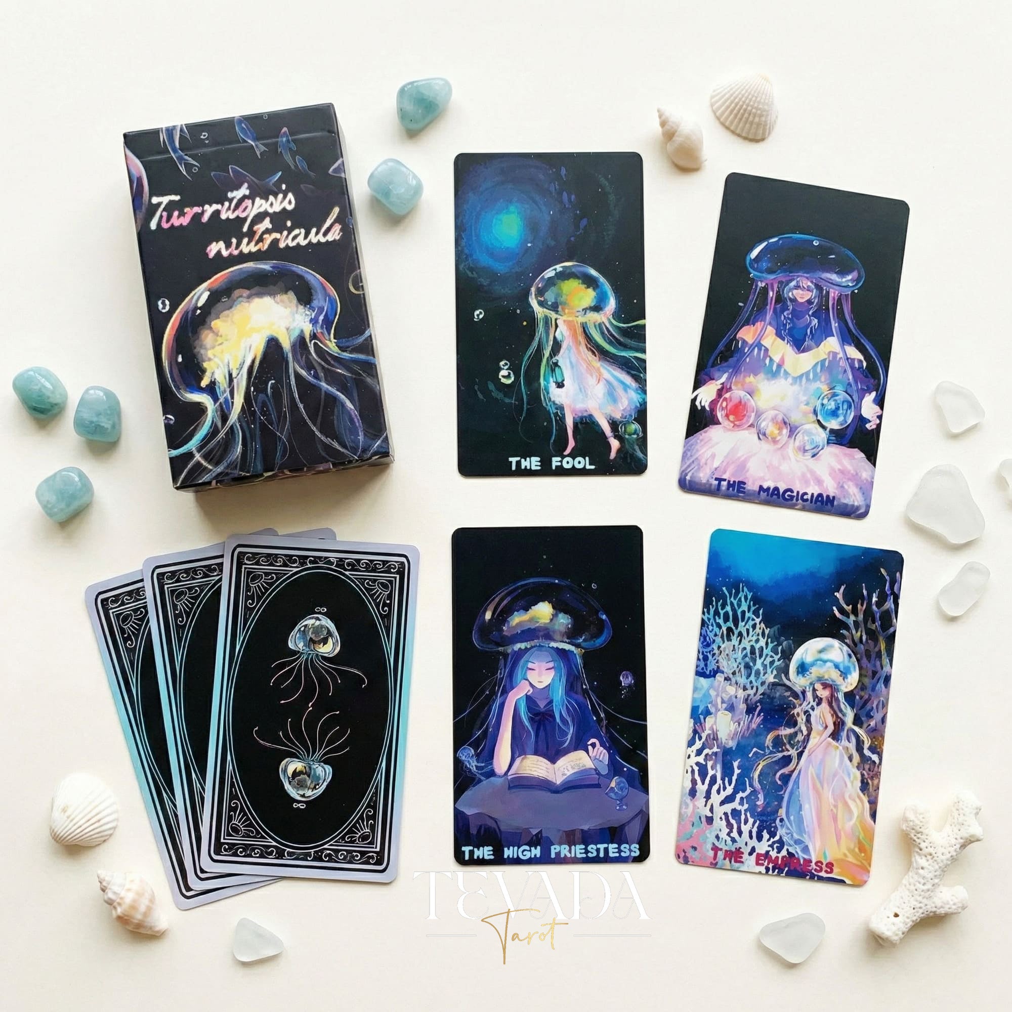 Turritopsis Nutricula Tarot whimsical cartoon style Indie Tarot Cards for inner child healing and self reflection.