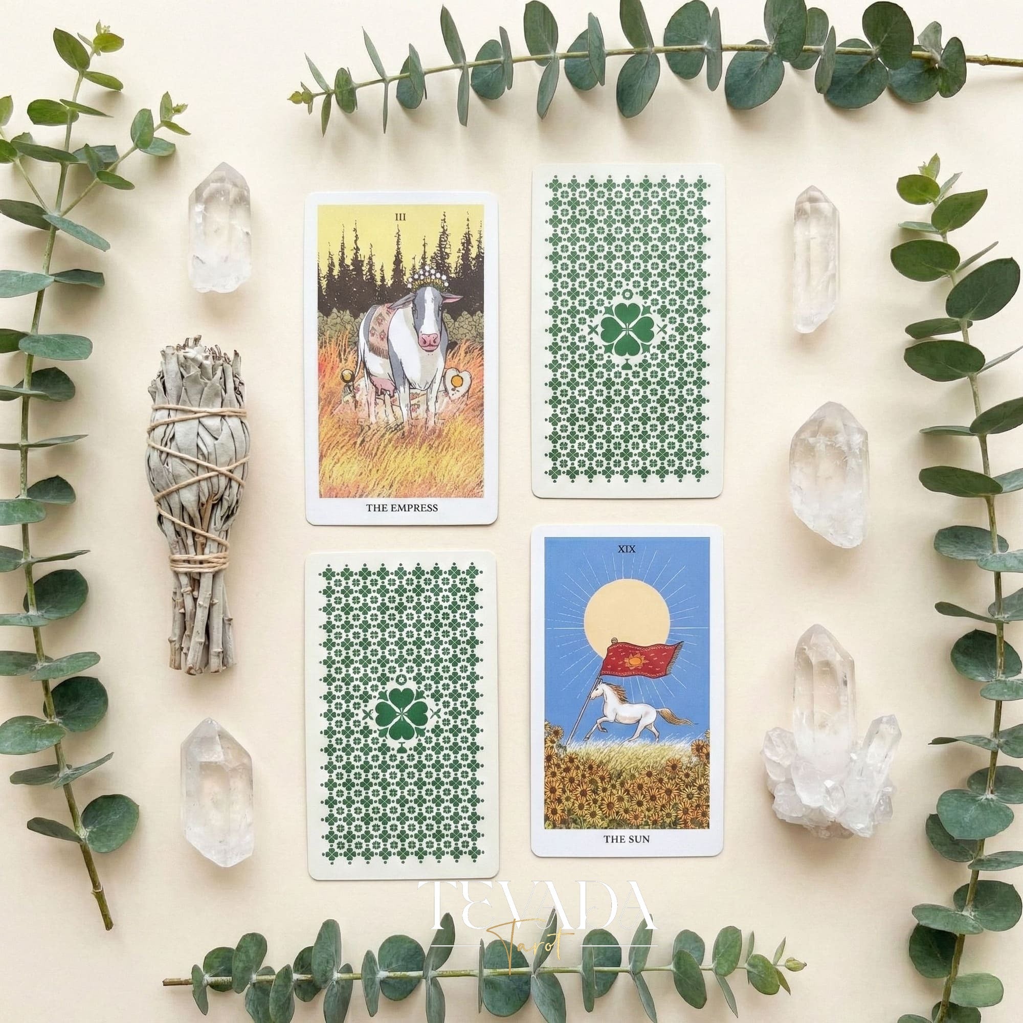 Into the Wild Tarot EMERALD ver featuring whimsical cartoon animals and green holographic edges for healing guidance.