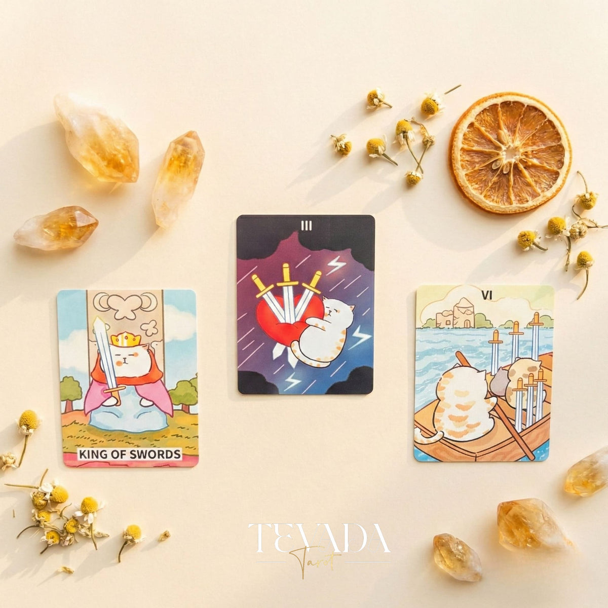 Jeu de tarot Jiuyujiang Chubby Cat avec des chatons de dessins animés amusants et des cartes de poche pour une divination légère.