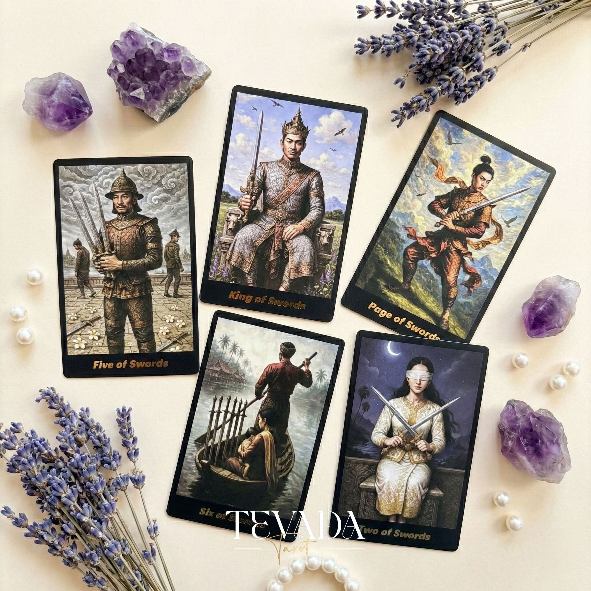 Journey Back In Time Tarot Deck vintage Thai culture Indie Tarot Cards with matte gold edges for spiritual guidance.