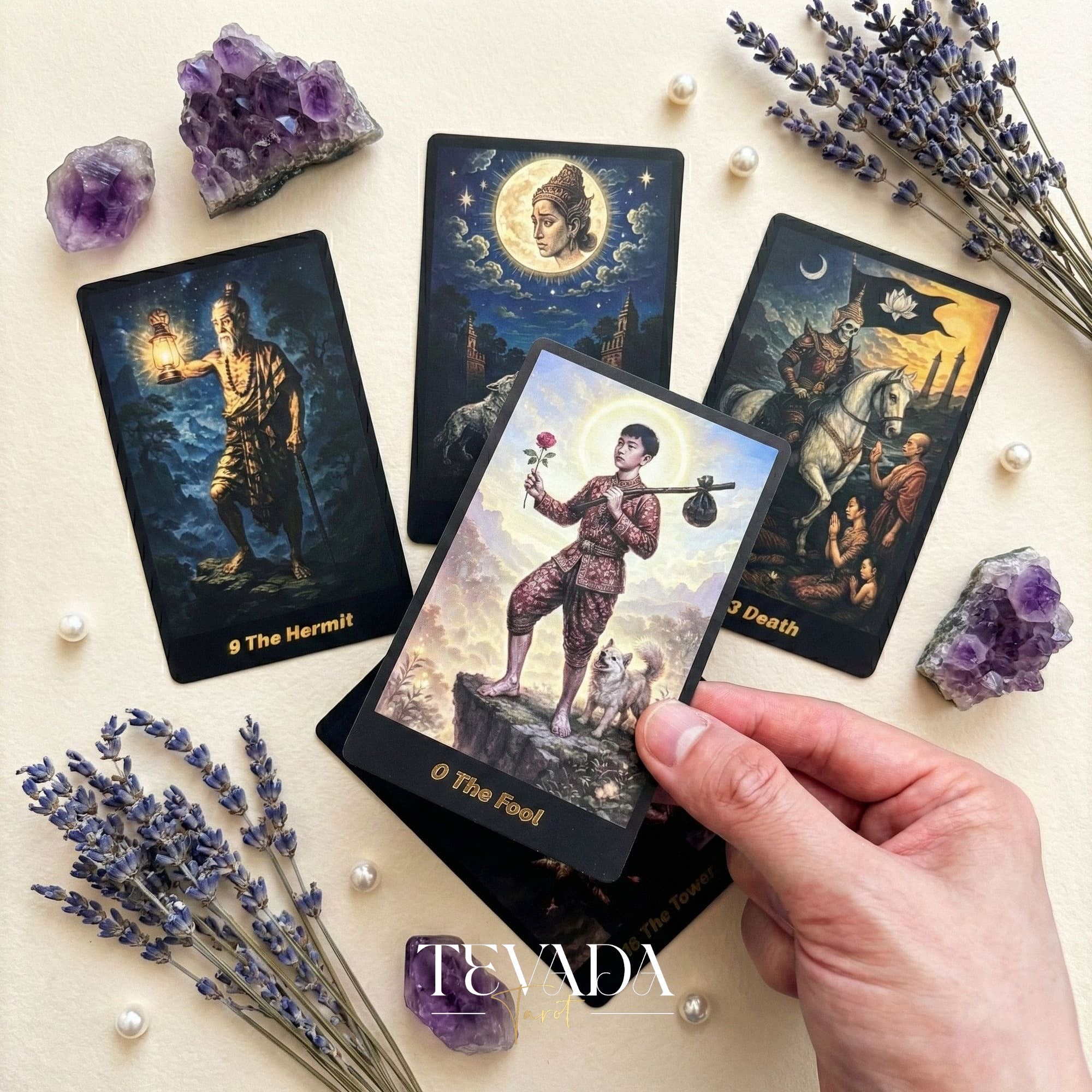 Journey Back In Time Tarot Deck vintage Thai culture Indie Tarot Cards with matte gold edges for spiritual guidance.