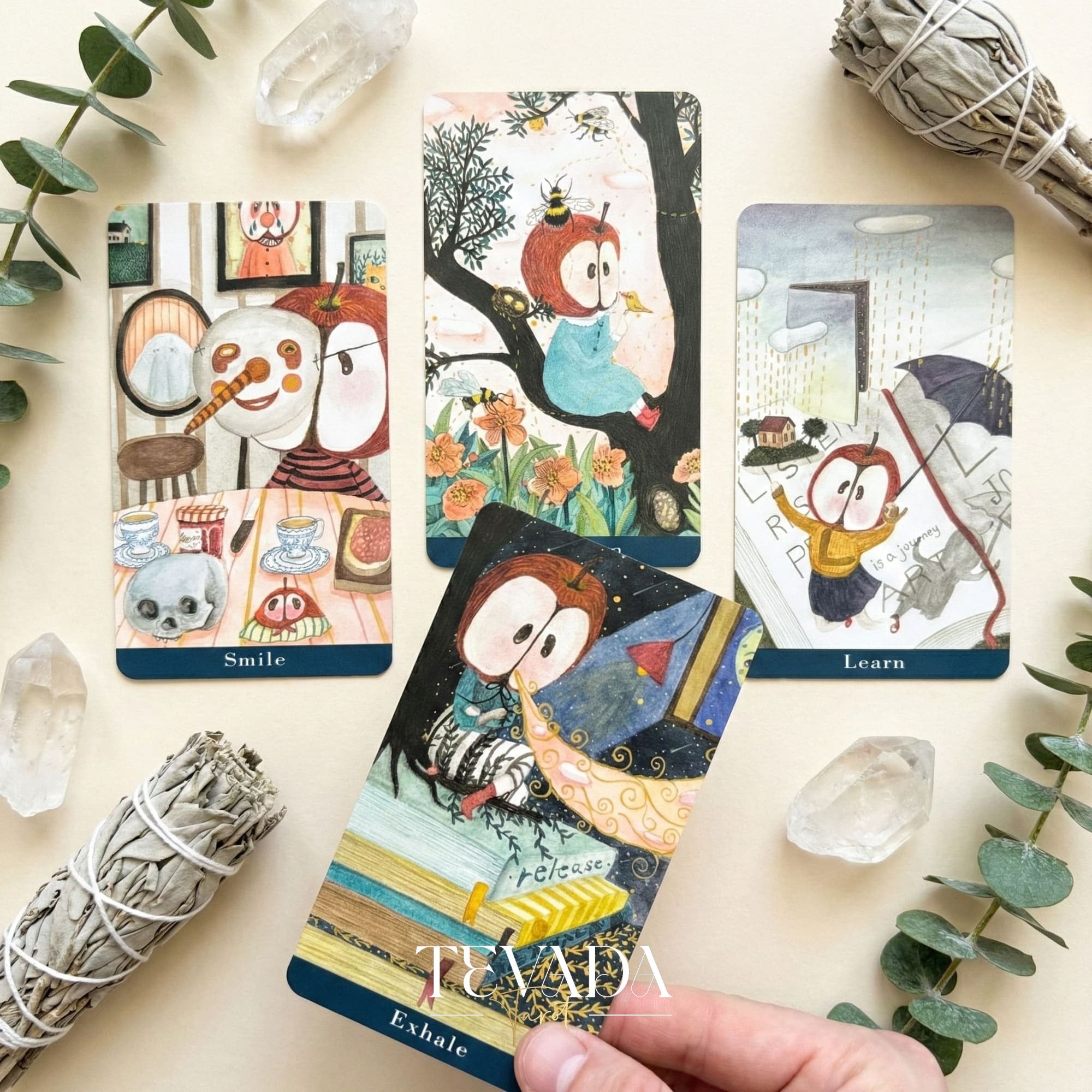 Journey Oracle Deck Gold Edt caprichosas tarjetas Indie Oracle de acuarela con bordes dorados para curación visual y trabajo de sombras.