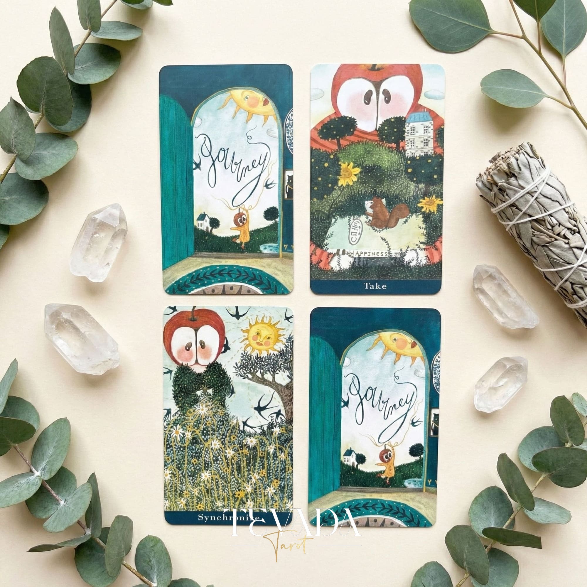 Journey Oracle Deck Gold Edt whimsical watercolor Indie Oracle Cards with gold edges for visual healing and shadow work.