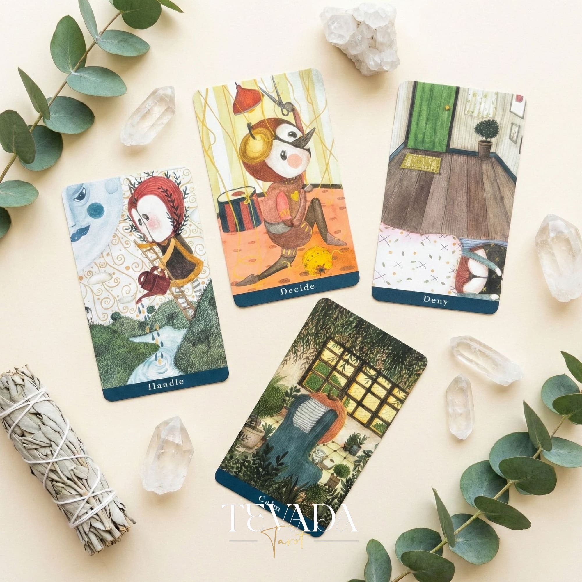 Journey Oracle Deck Gold Edt whimsical watercolor Indie Oracle Cards with gold edges for visual healing and shadow work.
