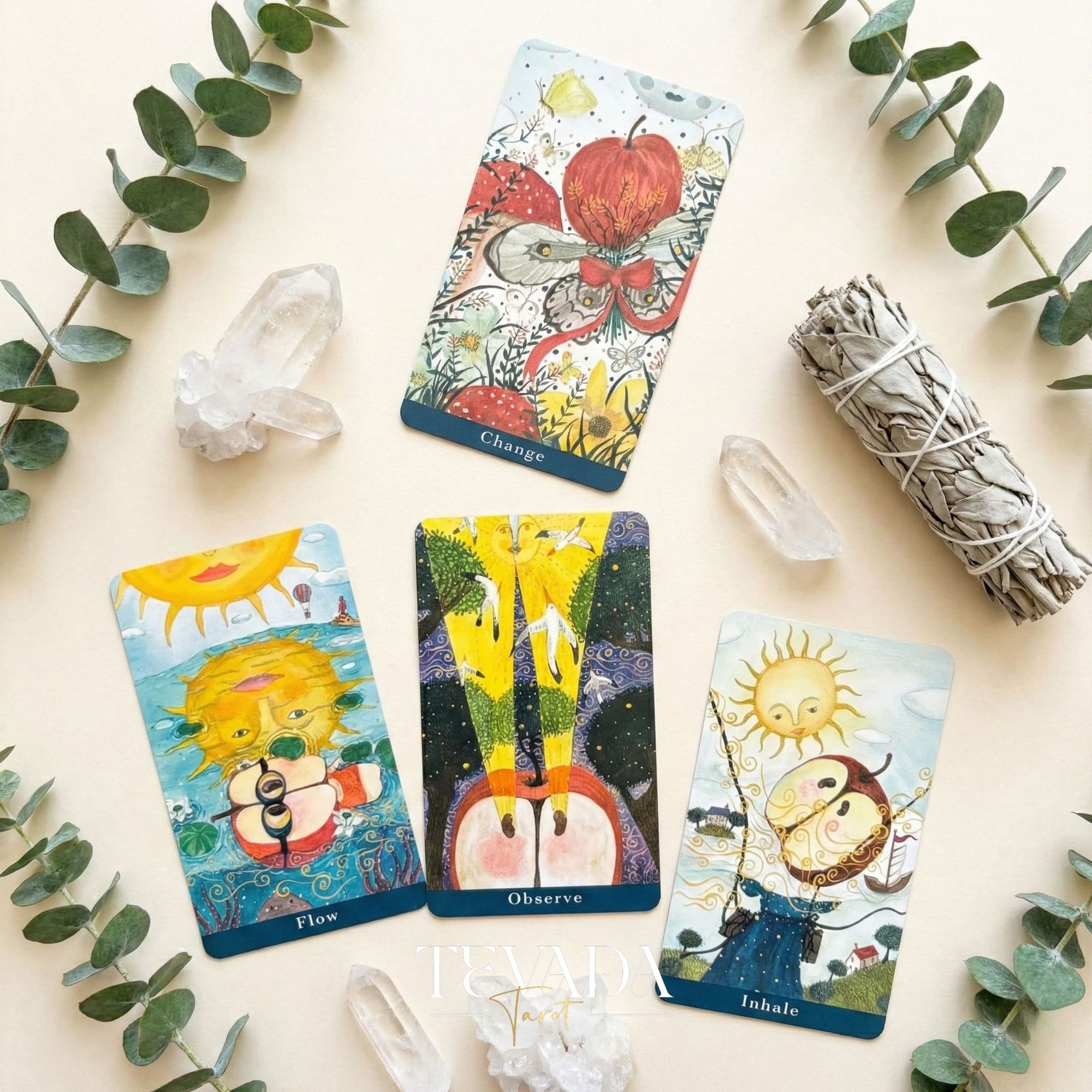 Journey Oracle Deck Gold Edt whimsical watercolor Indie Oracle Cards with gold edges for visual healing and shadow work.
