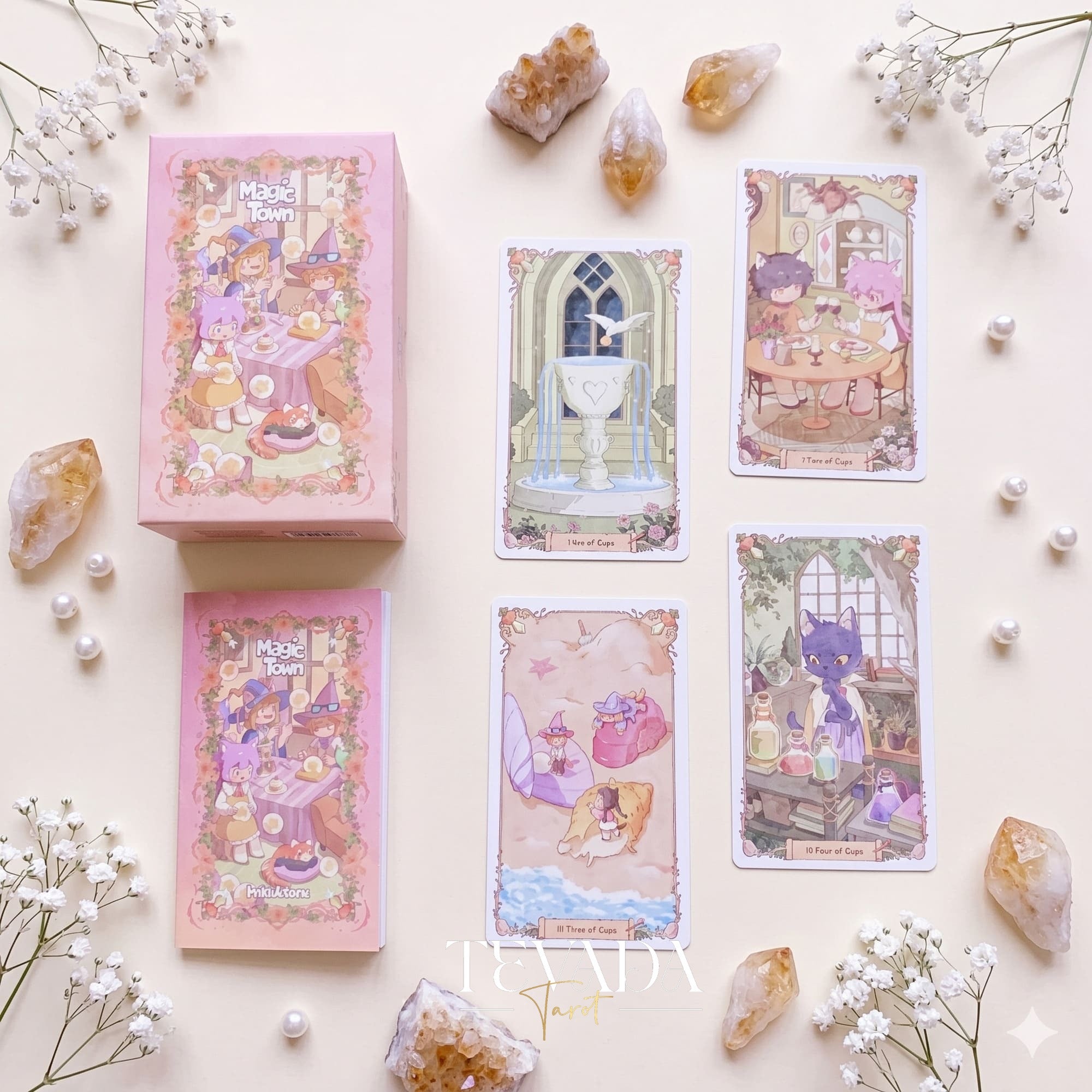 Magic Town Tarot DELUXE adorable pastel animal indie tarot deck for inner child healing and daily reflection.