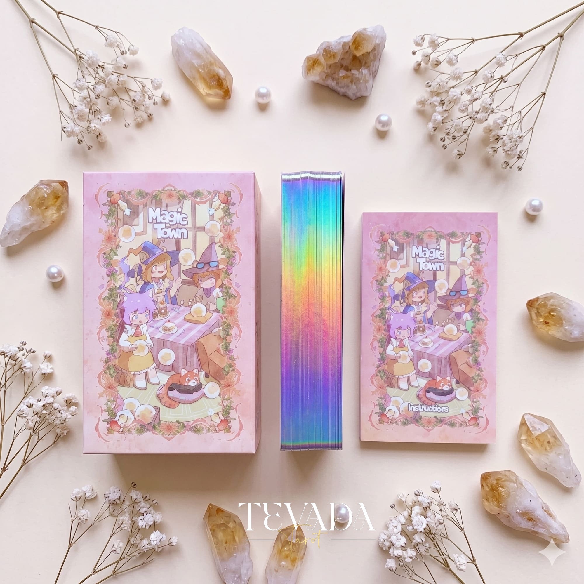Magic Town Tarot DELUXE adorable pastel animal indie tarot deck for inner child healing and daily reflection.